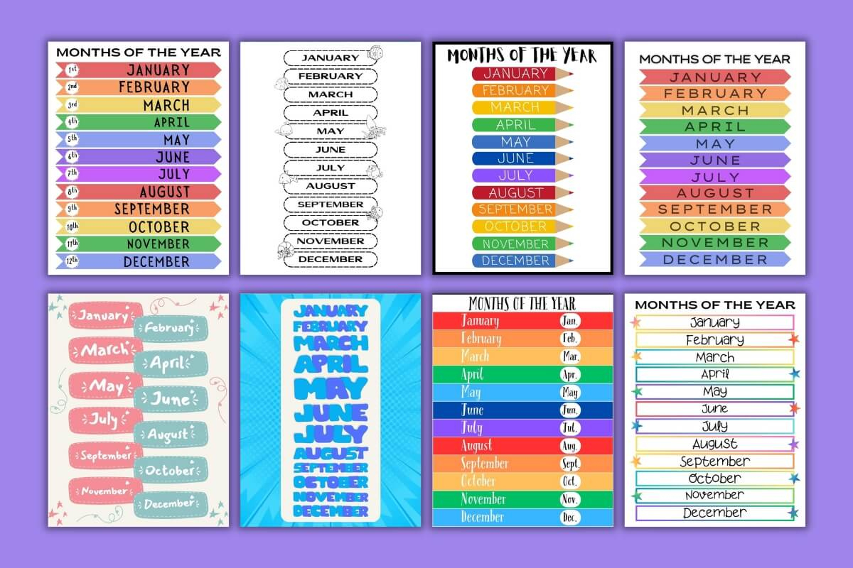 Free Printable Months Of The Year Charts for Months Chart Printable