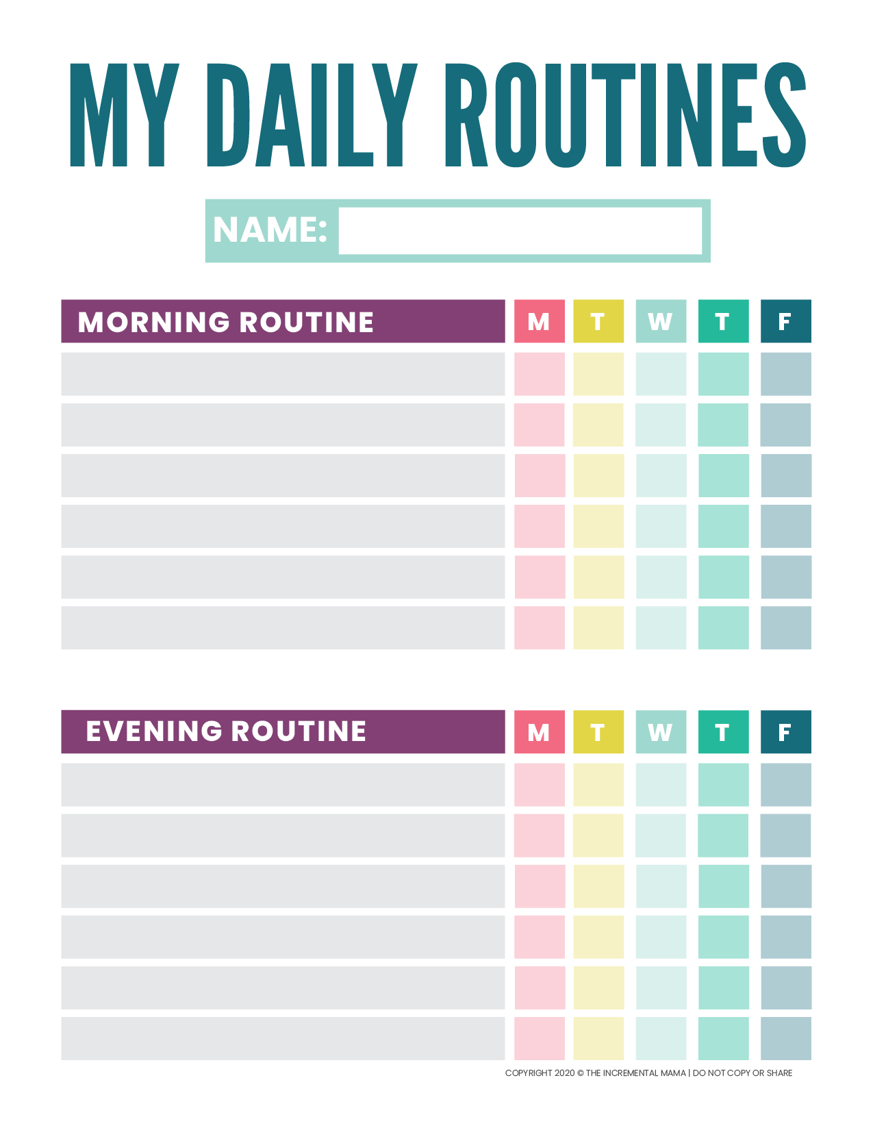 Free Printable Routine Chart For Kids inside Routine Chart Printable