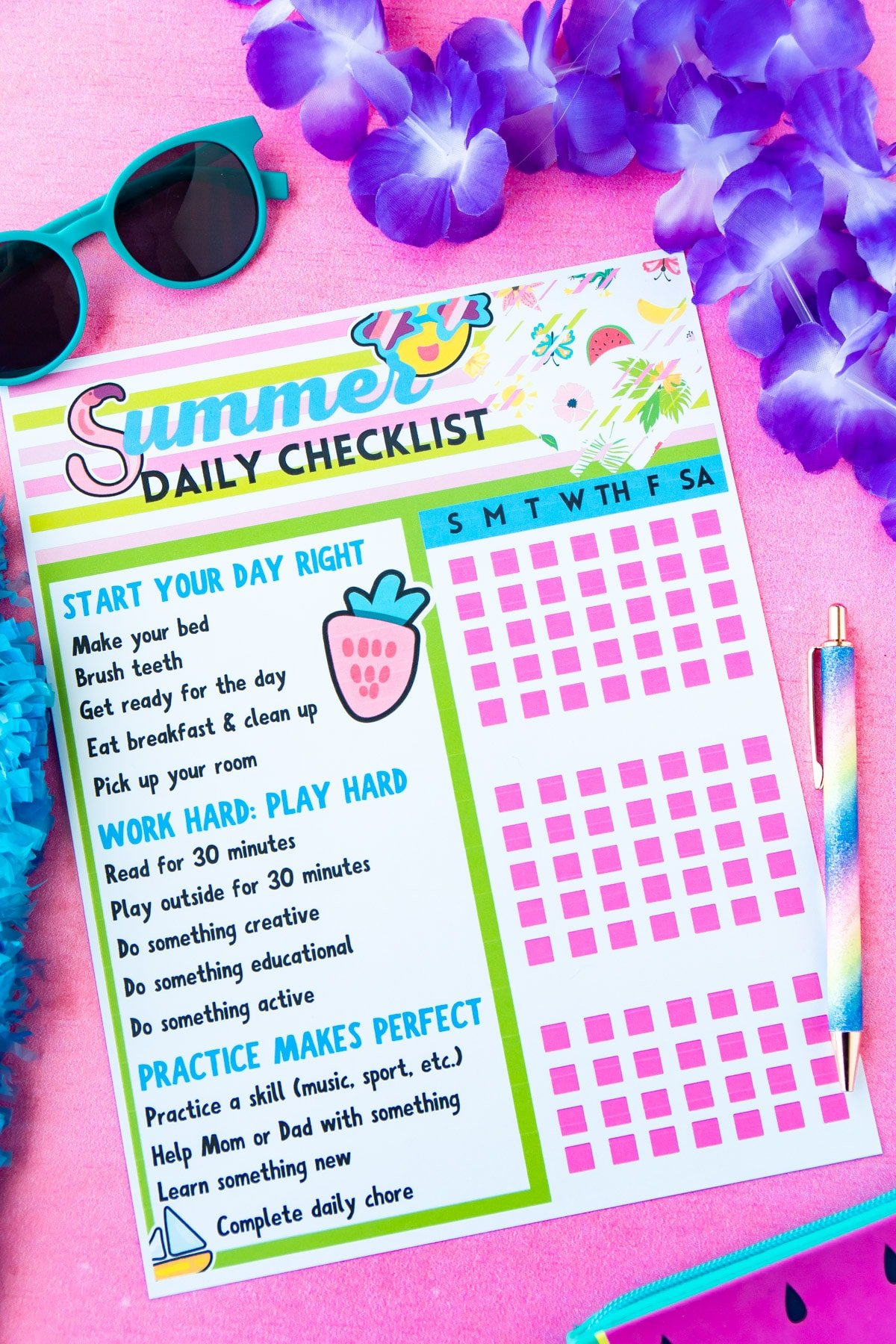 Free Printable Summer Chore Chart {6 Versions} - Play Party Plan inside Summer Chore Chart Printable