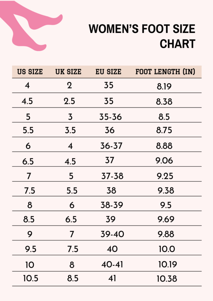 Women’s Shoe Size Chart Printable