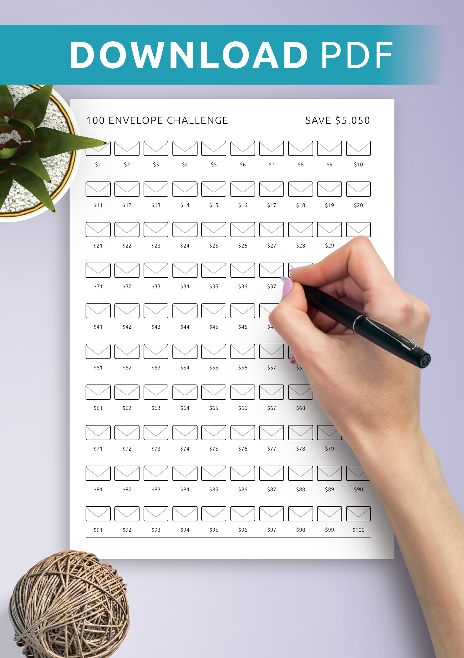 Get 100 Envelope Challenge Template: Printable Or Digital Pdf For regarding 100 Day Money Challenge Chart Printable Free