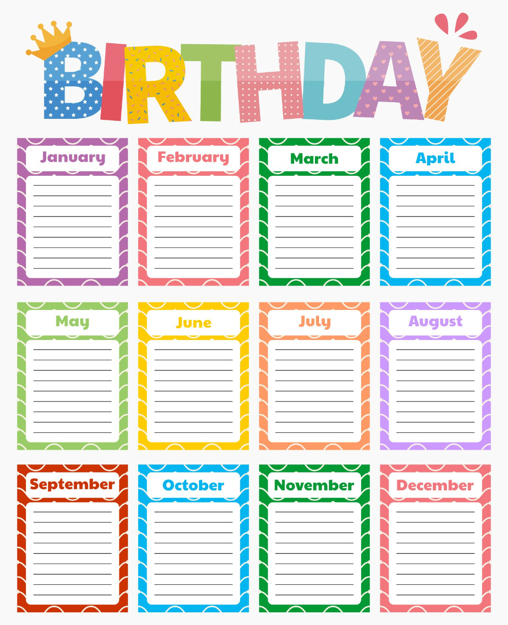 Happy Birthday Chart - 10 Free Pdf Printables | Printablee for Birthday Chart Printable Free