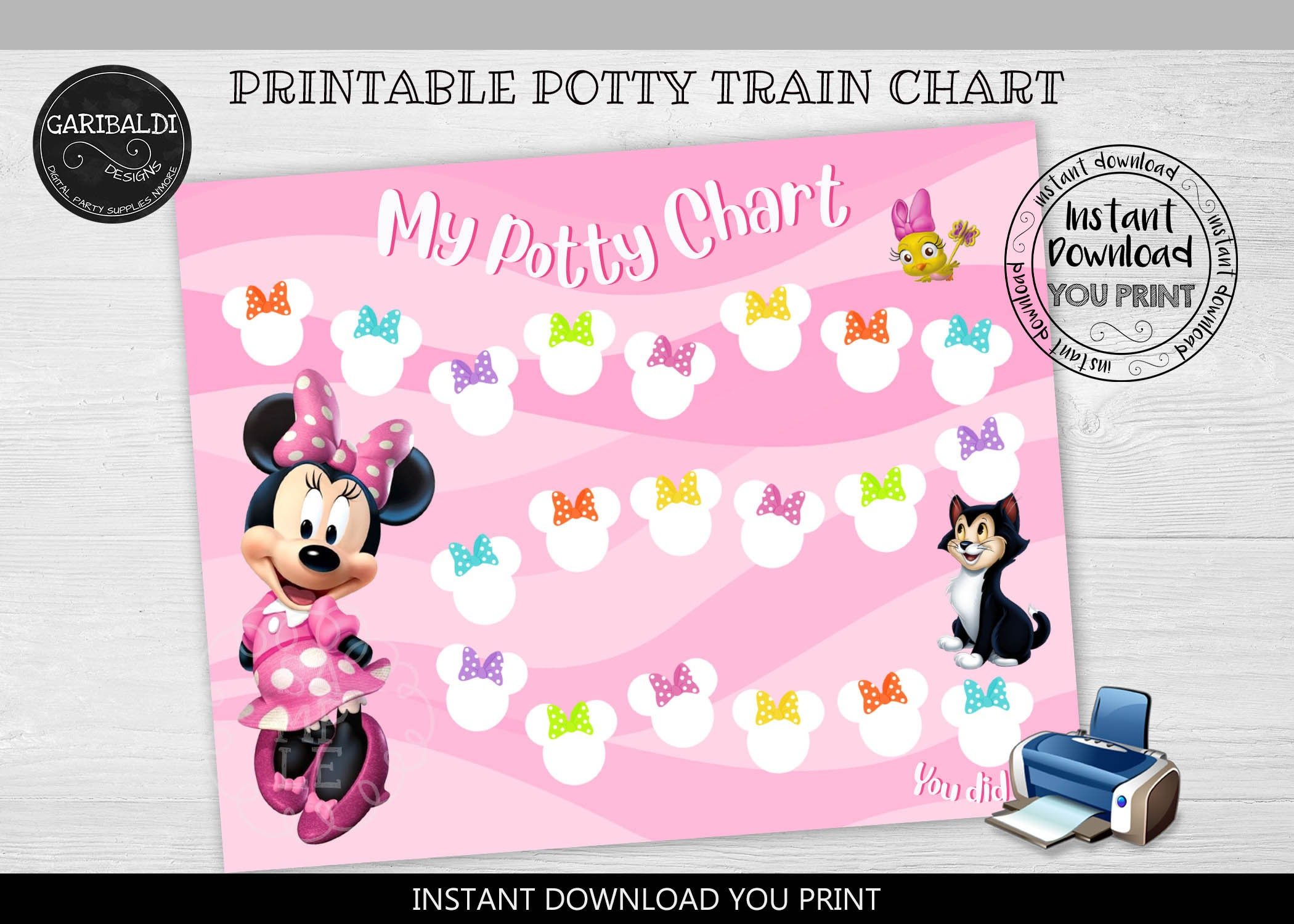 Instant Download Reward Chart Printable Chart Minnie Chart Potty with Minnie Mouse Potty Chart Printable Free