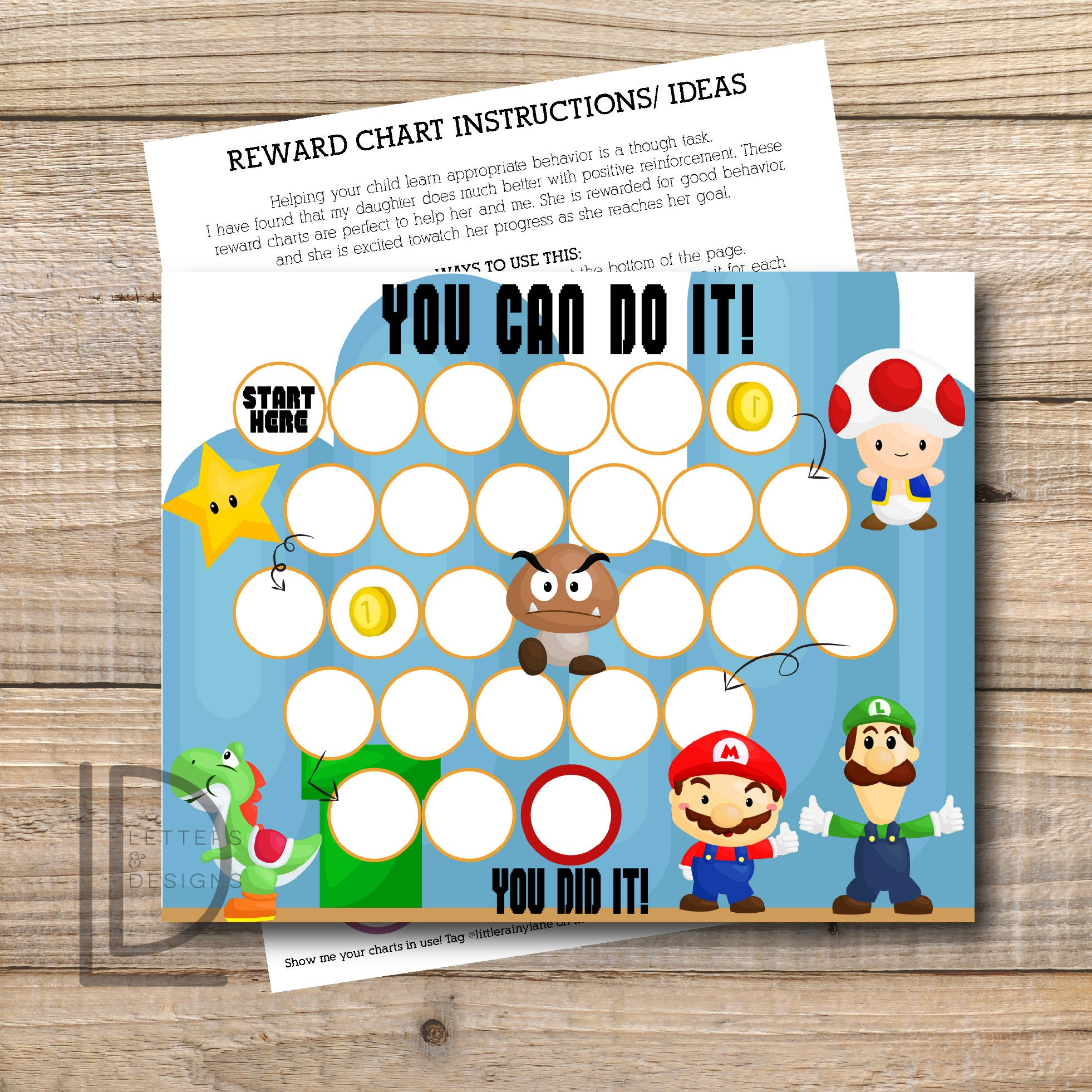 Kids Reward Chart - Mario Reward Chart - Printable - Instant with regard to Super Mario Reward Chart Printable