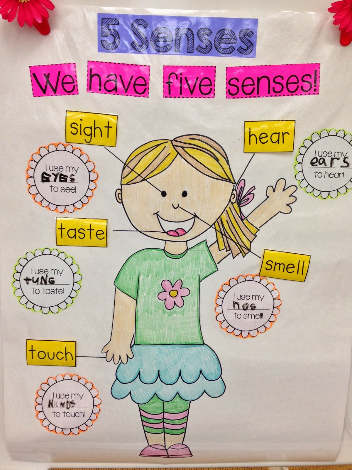 Kindergarten Smiles: Five Senses for Five Senses Chart Printable