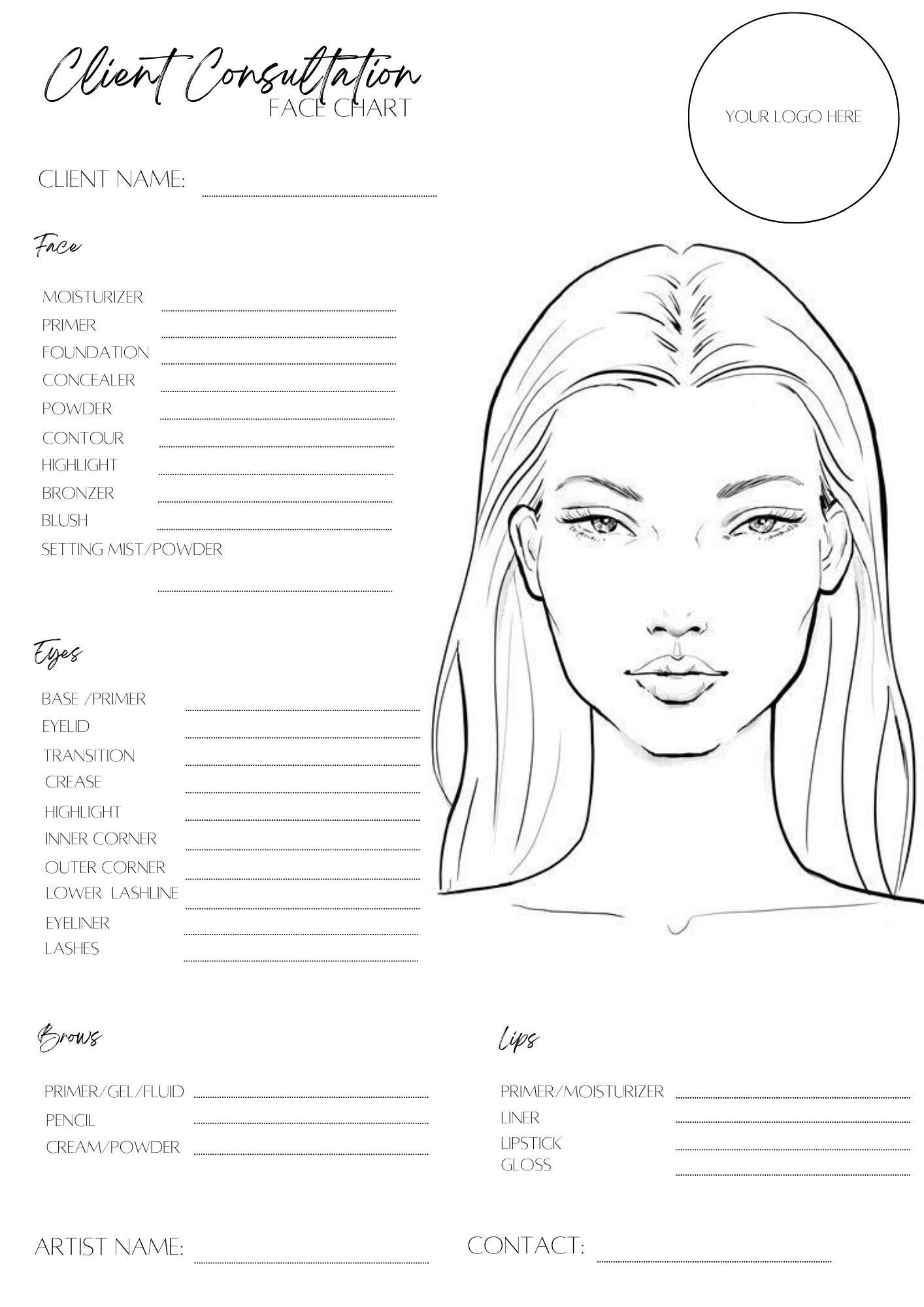 Makeup Face Chart, Gesichtskarte Übungsblätter, Bedruckbare Make Up Übungsblätter, Leere Gesichtskarte Druckbar, Leere Maske, Herunterladen for Makeup Face Chart Printable