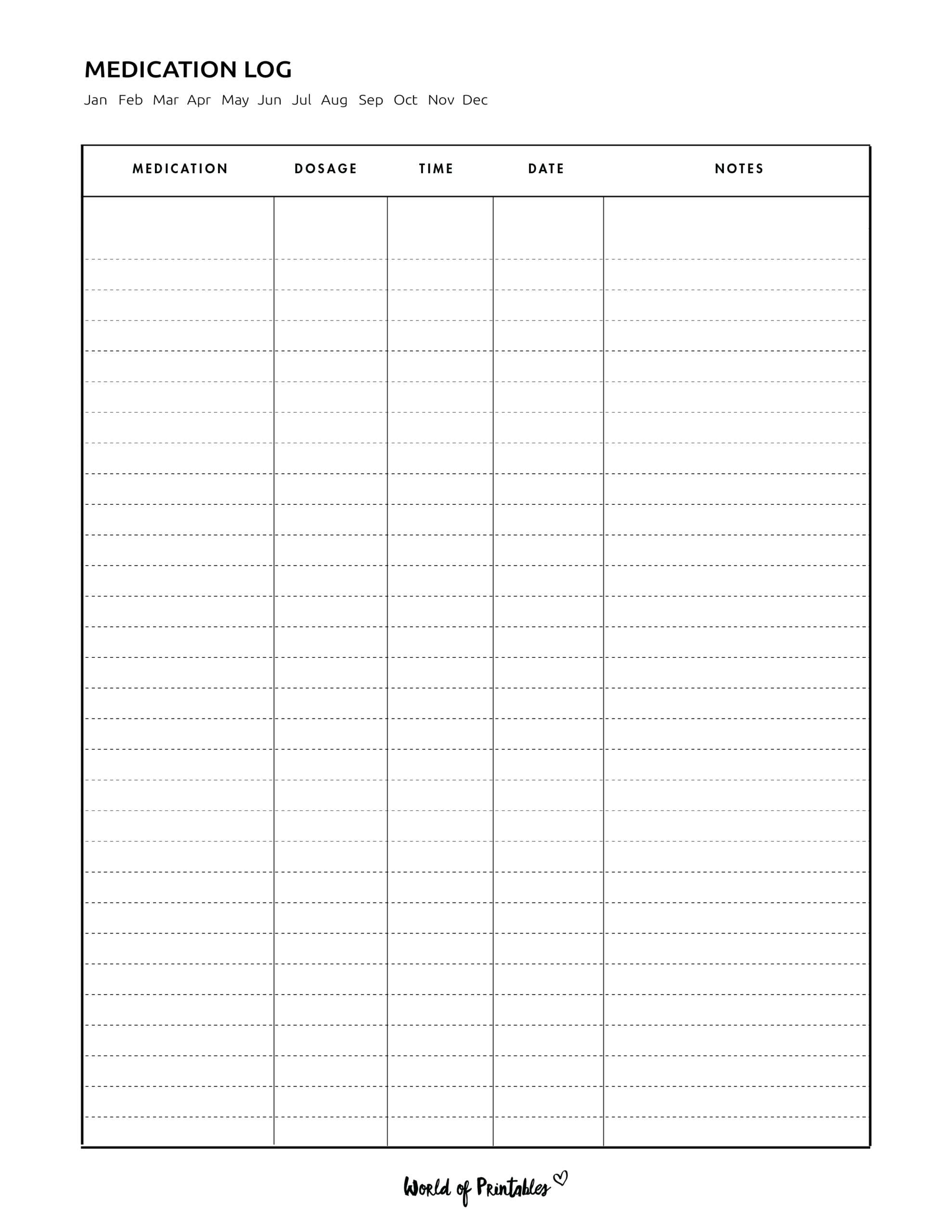 Medication Log - 8 Of The Best Templates - World Of Printables with regard to Free Medication Chart Printable