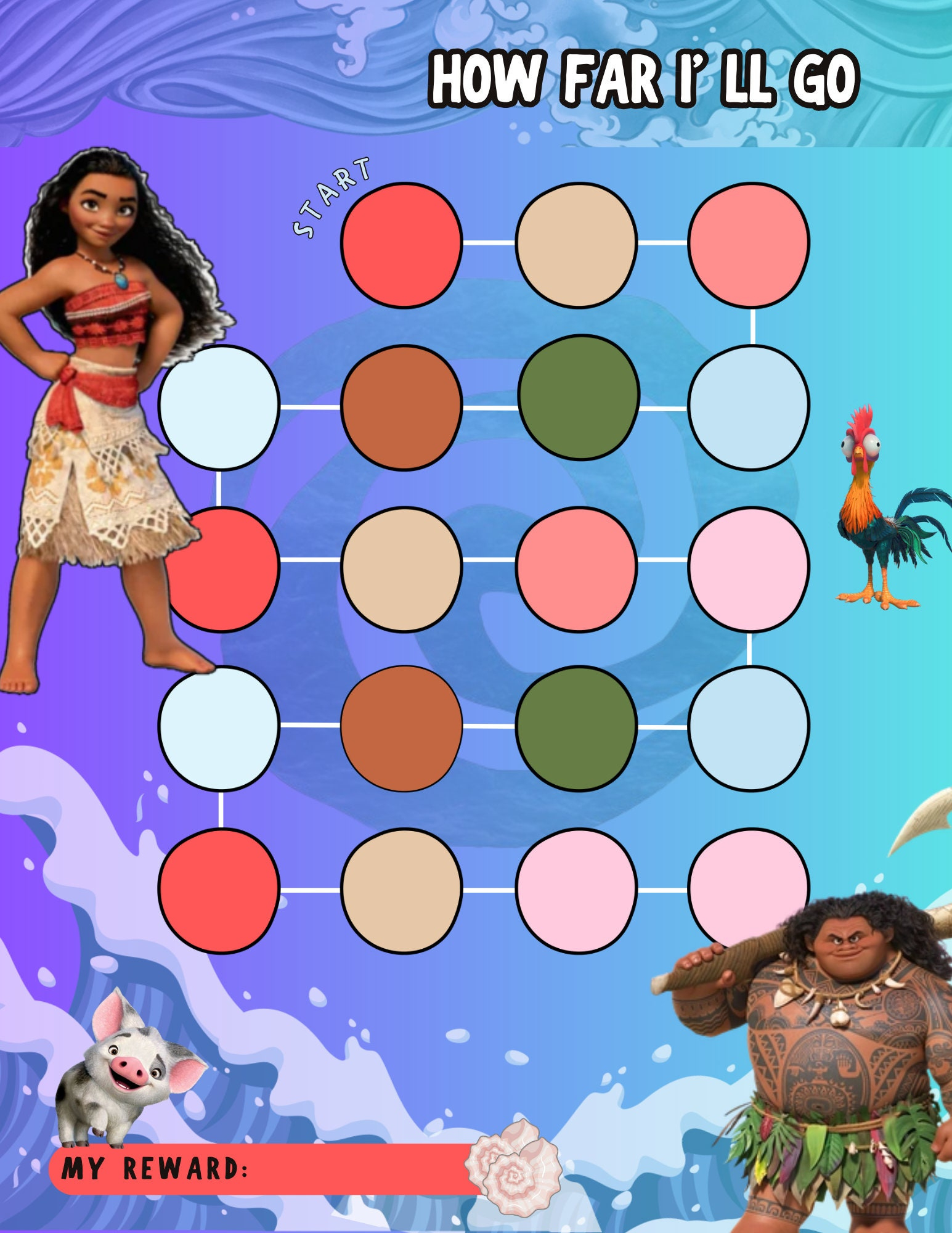 Moana Digital Reward Chart For Kids | Printable Behavior Chart for Moana Reward Chart Printable
