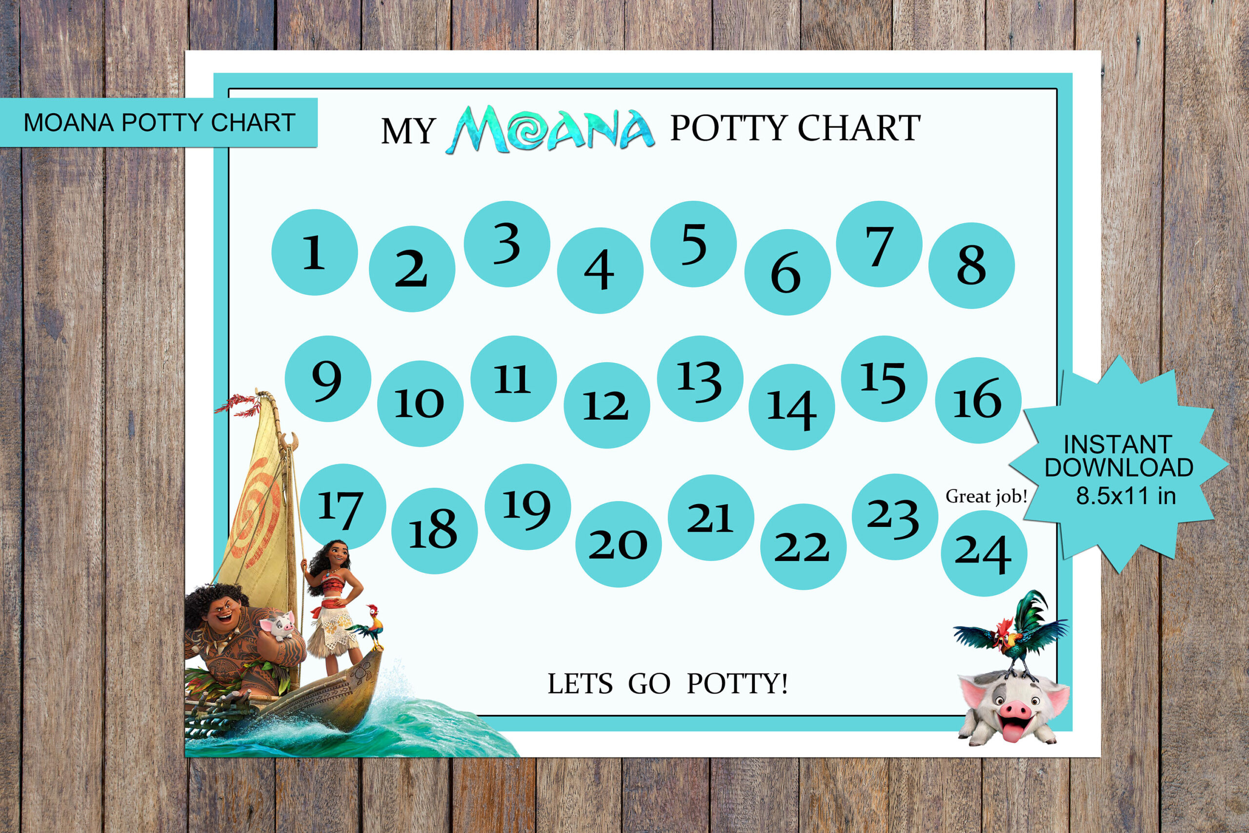 Moana Themed Potty Training Chart,Printable Potty Chart,Potty for Moana Reward Chart Printable
