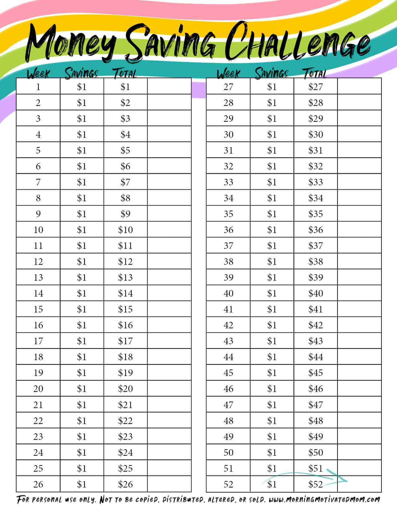 Money Saving Challenge For Kids With Printable – Morning Motivated Mom intended for Money Saving Chart Printable