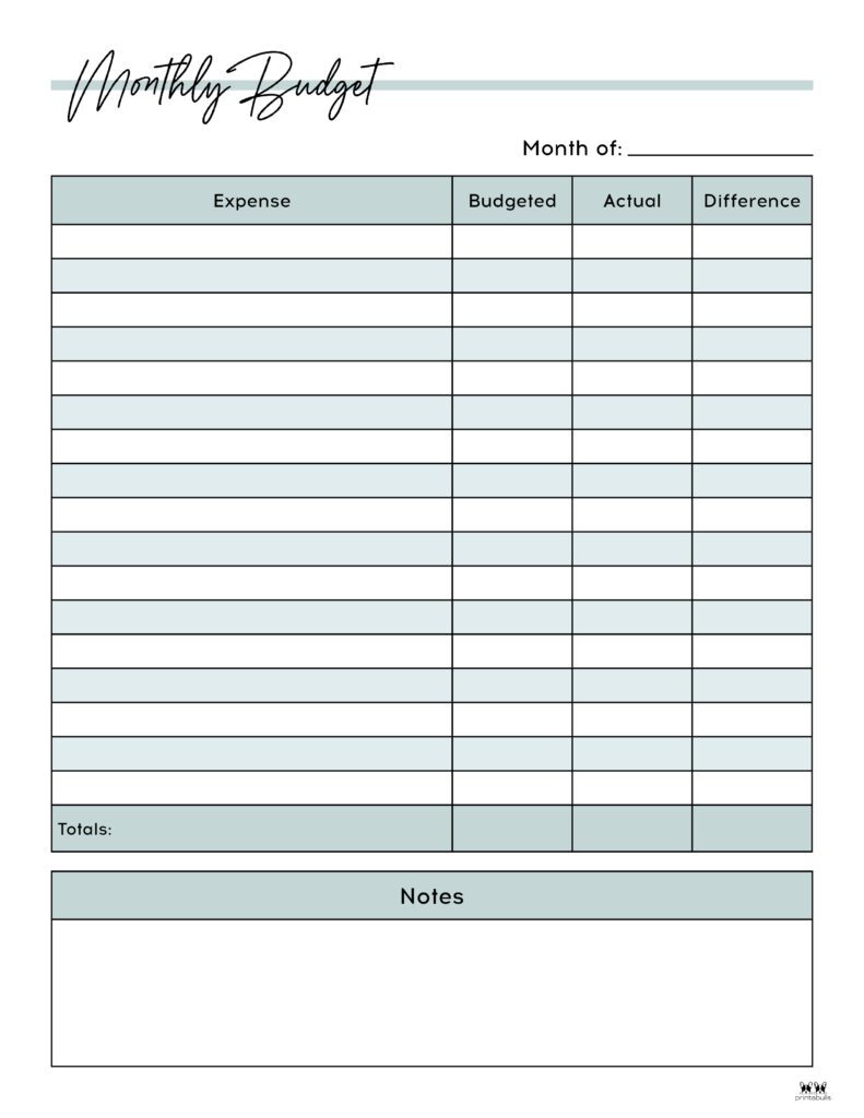 Monthly Budget Planners - 20 Free Printables | Printabulls with Budget Chart Printable