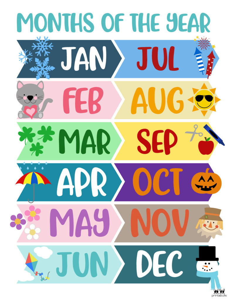 Months Of The Year Worksheets &amp;amp; Printables | Printabulls for Months Chart Printable