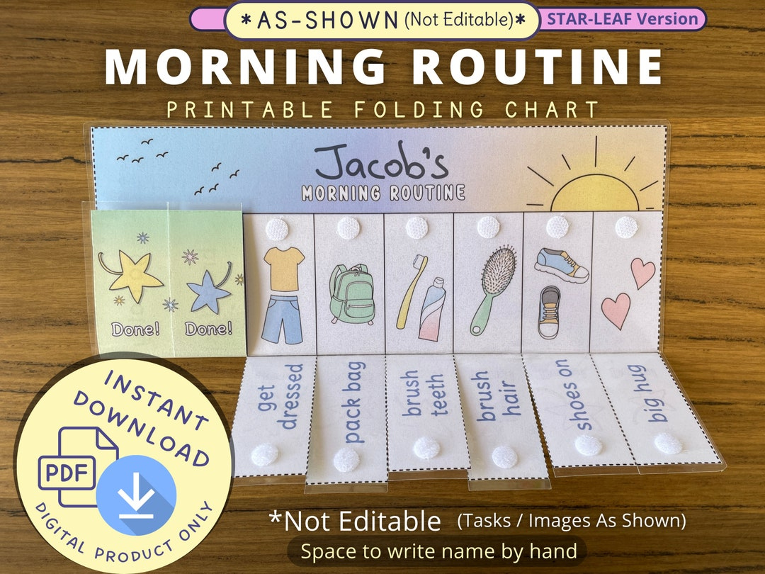 Morning Routine Chart, Printable Folding / Flip Chart : Kids Daily Before School Checklist / Visual Schedule For Toddler Routine, Boy Girl - Etsy.de for Routine Chart Printable