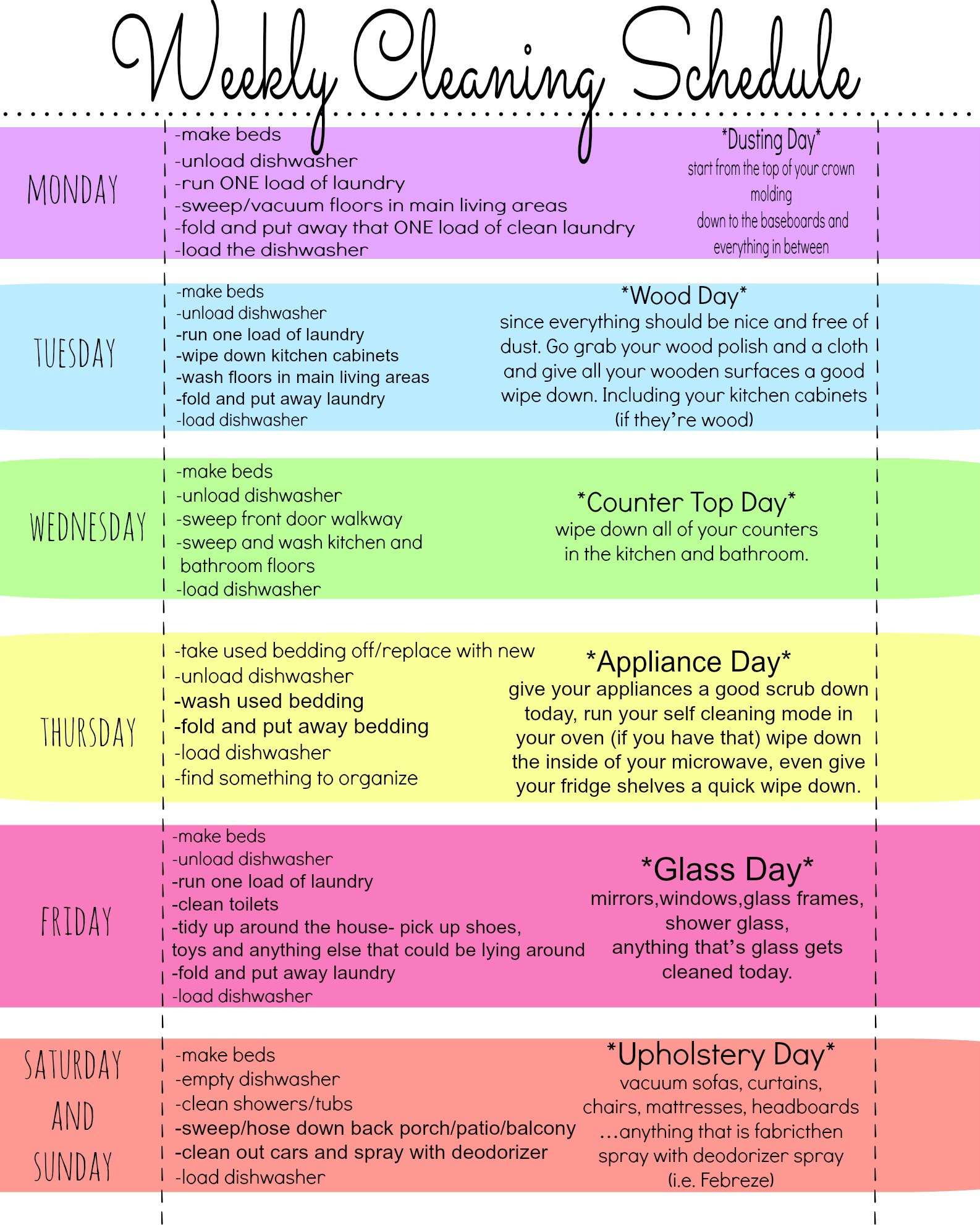 My Quirky Weekly Cleaning Chart: Free Printable - First Home Love Life throughout Weekly Cleaning Chart Printable