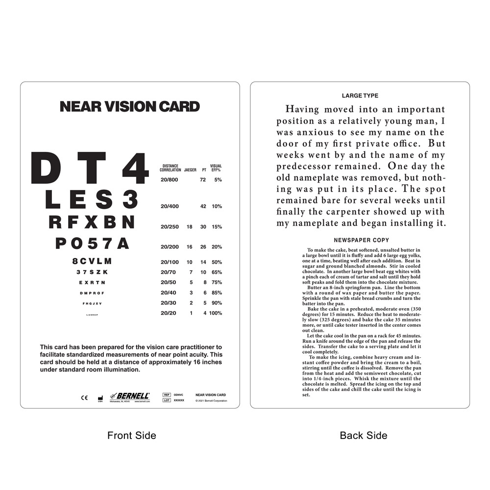 Near Vision Card , Near: Bernell Corporation inside Near Vision Chart Printable