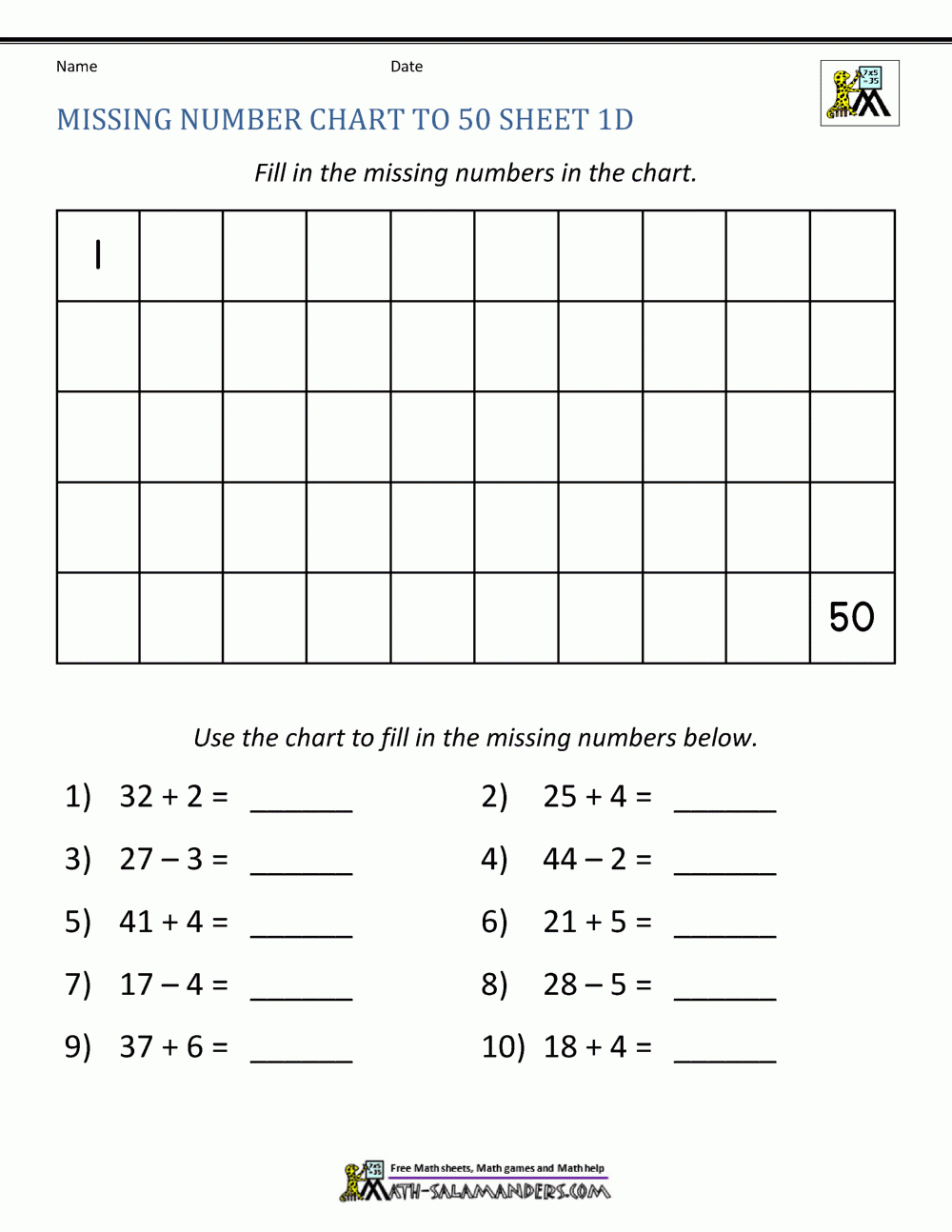 Number Chart To 50 inside 1 50 Blank Number Chart Printable
