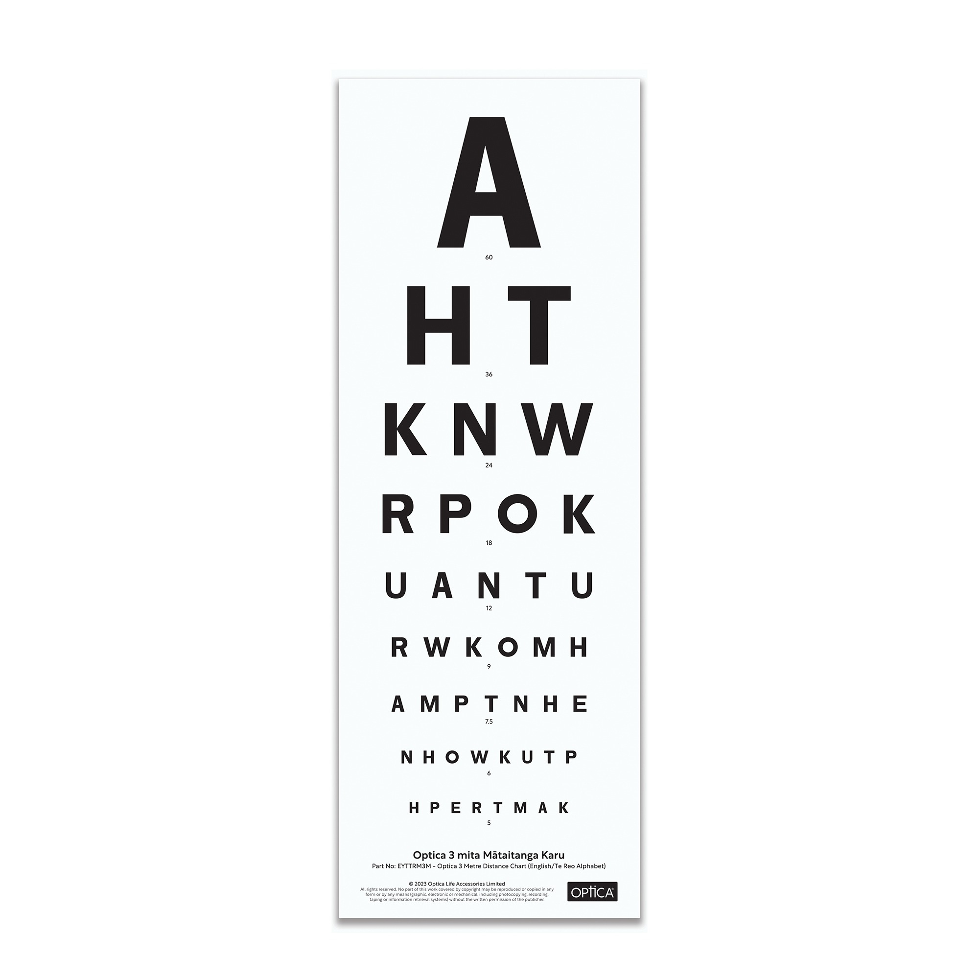 Optica 3M Distance Chart (English / Te Reo Alphabet) - Optical inside Snellen Chart Printable 3m