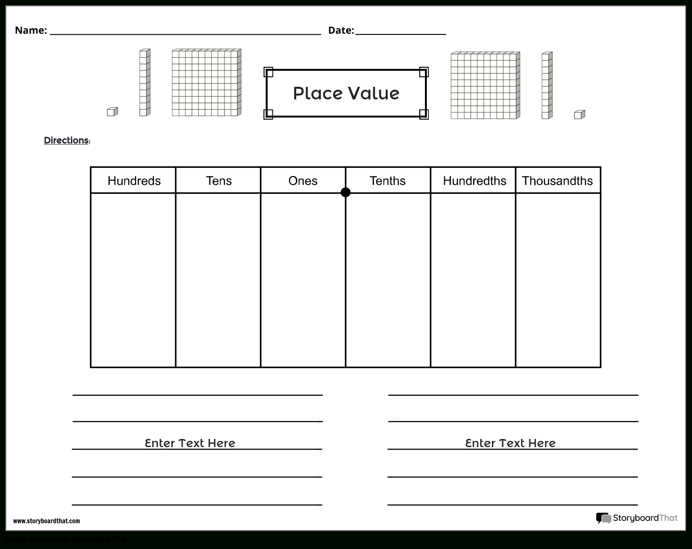 Place Value Worksheets — Free Place Value Charts for Place Value Blank Chart Printable
