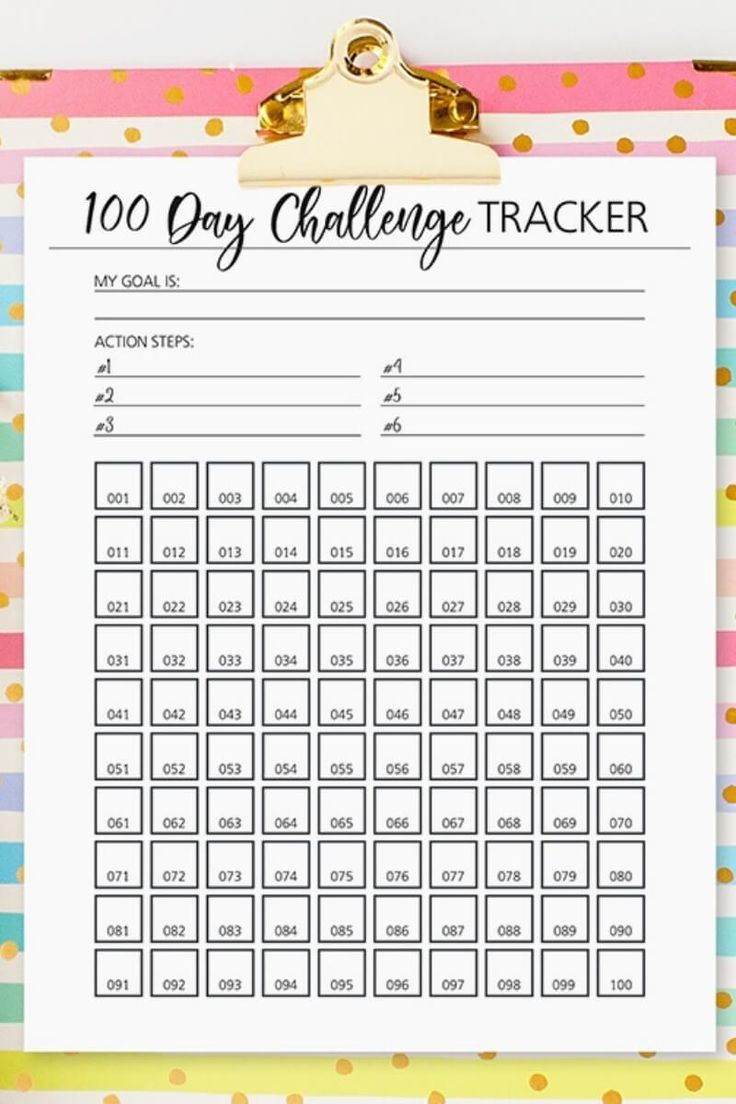 Printable 100 Day Challenge Tracker (It&amp;#039;S Free And Super Cute!) for 100 Day Chart Printable Free