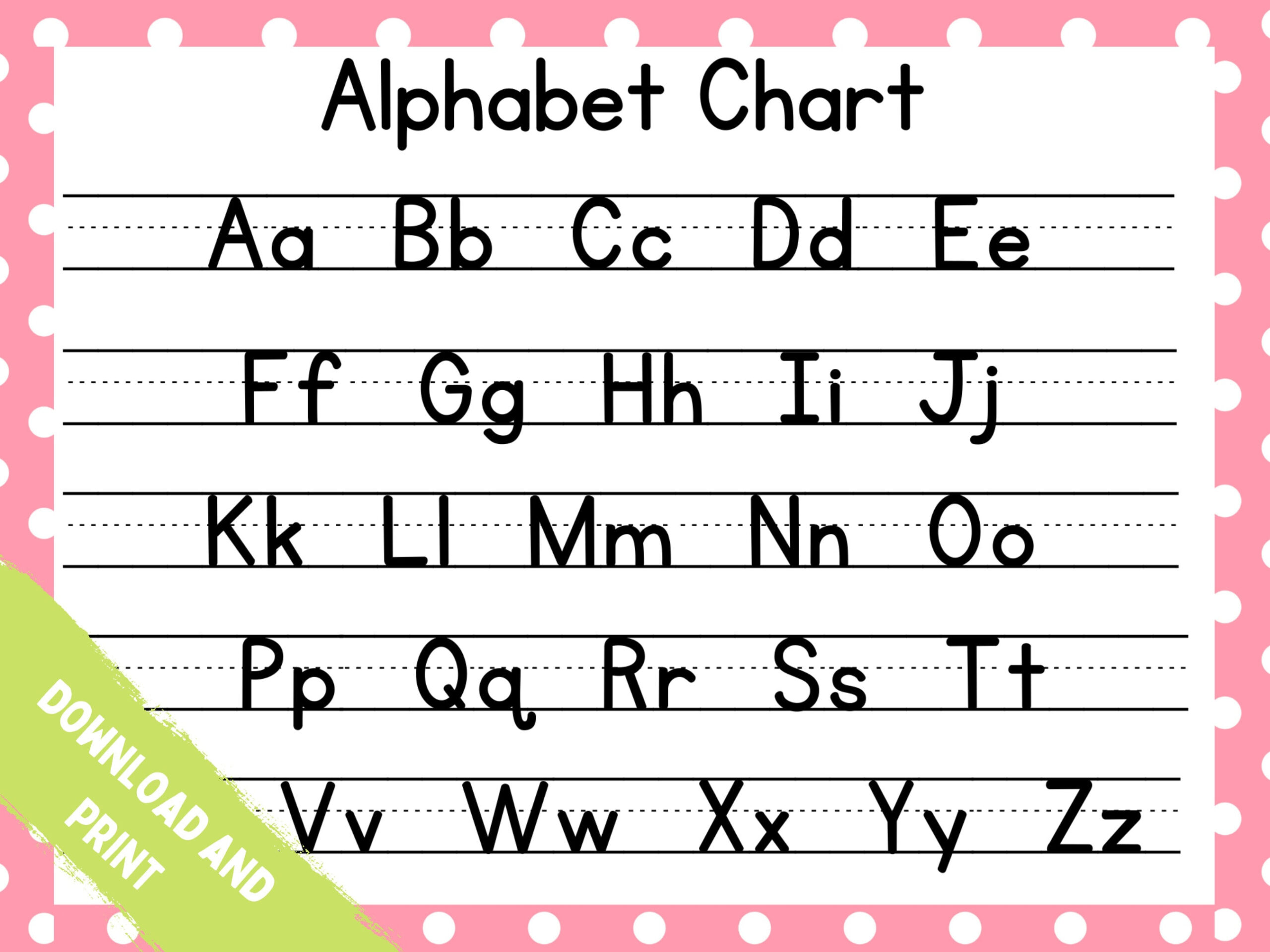 Printable Abc Chart, Pink Polka Dot, Alphabet Chart, Handwriting within Letter Chart Printable