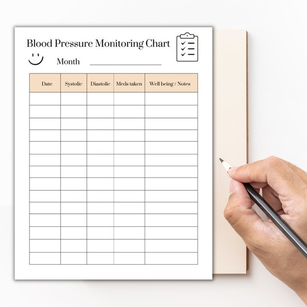 Printable Blood Pressure Monitoring Chart - Digital Download - Etsy Uk in Blood Pressure Monitoring Chart Printable Uk