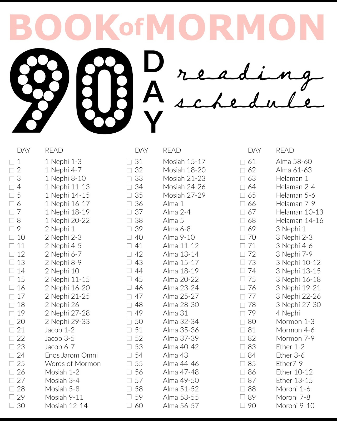 Printable: Book Of Mormon 90 Days Reading Chart | Audrey Fuller with regard to Book of Mormon Reading Chart Printable