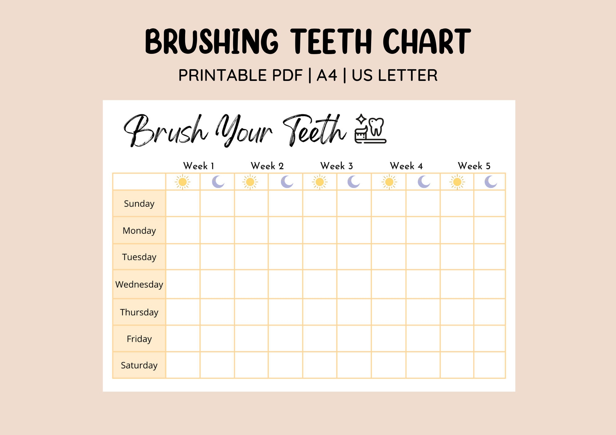 Printable Brushing Teeth Chart • Toddler Brushing • Kids Routine for Brush Your Teeth Chart Printable