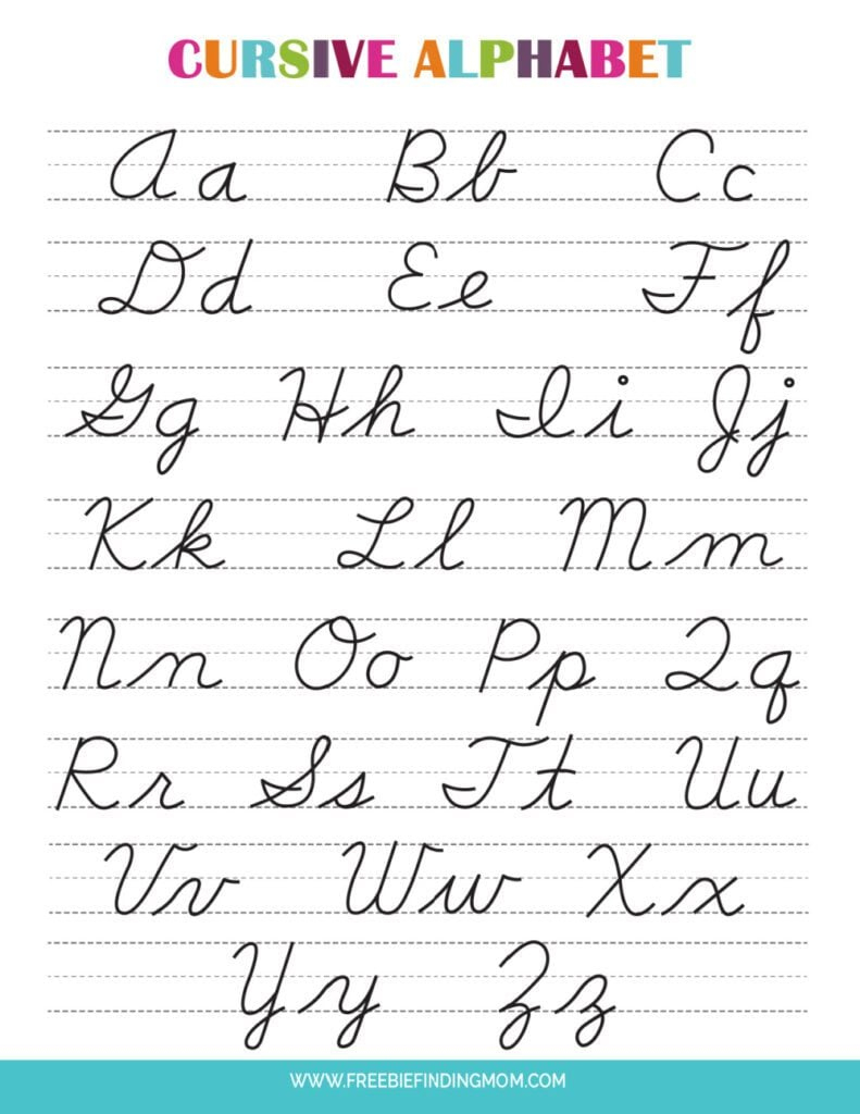 Printable Cursive Alphabet Chart Pdf (Upper And Lowercase Letters) with Cursive Alphabet Chart Printable Free