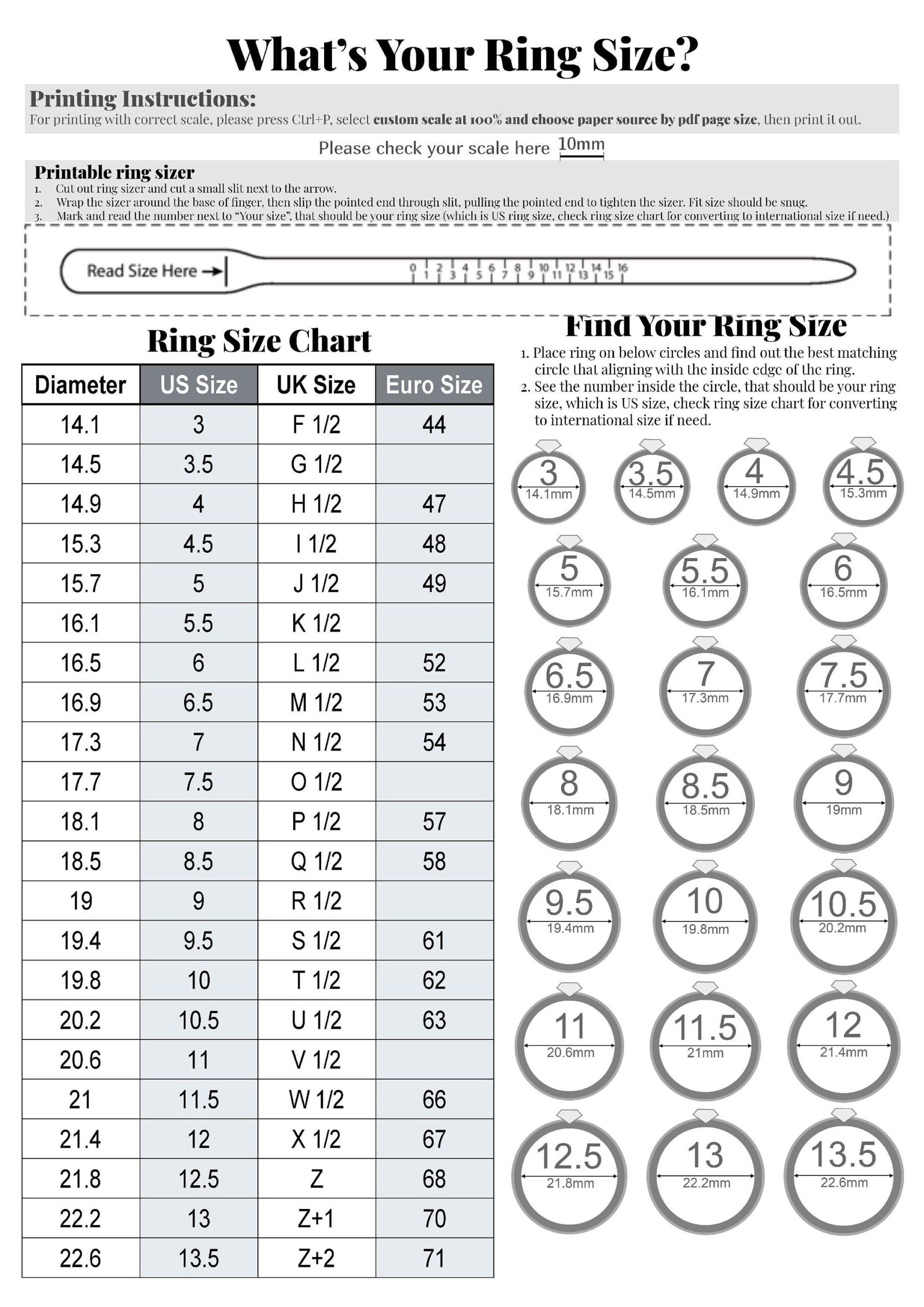 Printable Diamond Ring Sizer | Ring Size Finder | Ring Size pertaining to Ring Size Chart Printable