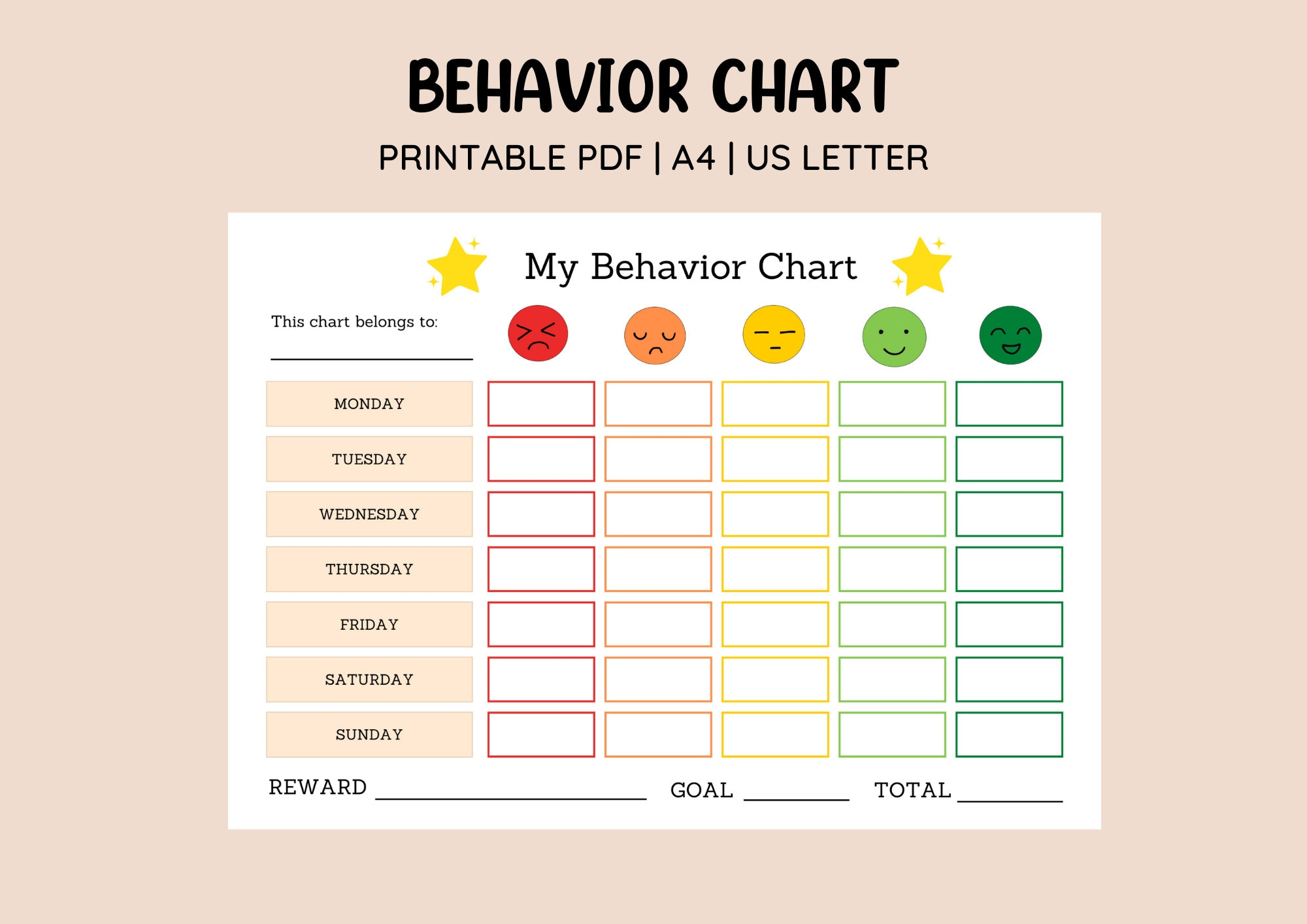 Printable Emotion Scale Behavior Chart • Points Reward Chart regarding Behavior Chart Printable
