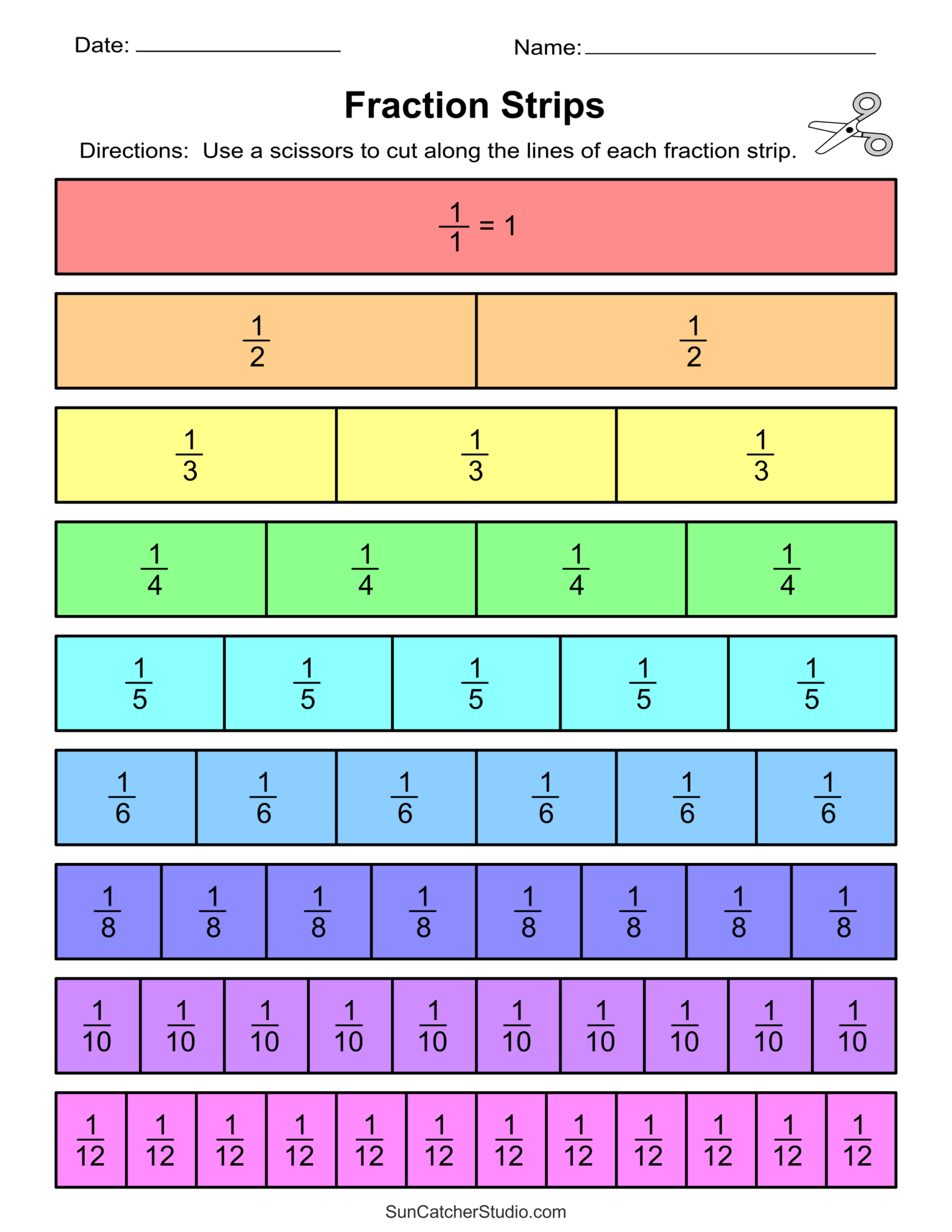 Printable Fraction Strips And Fraction Bars – Free Printables with regard to Fraction Chart Printable