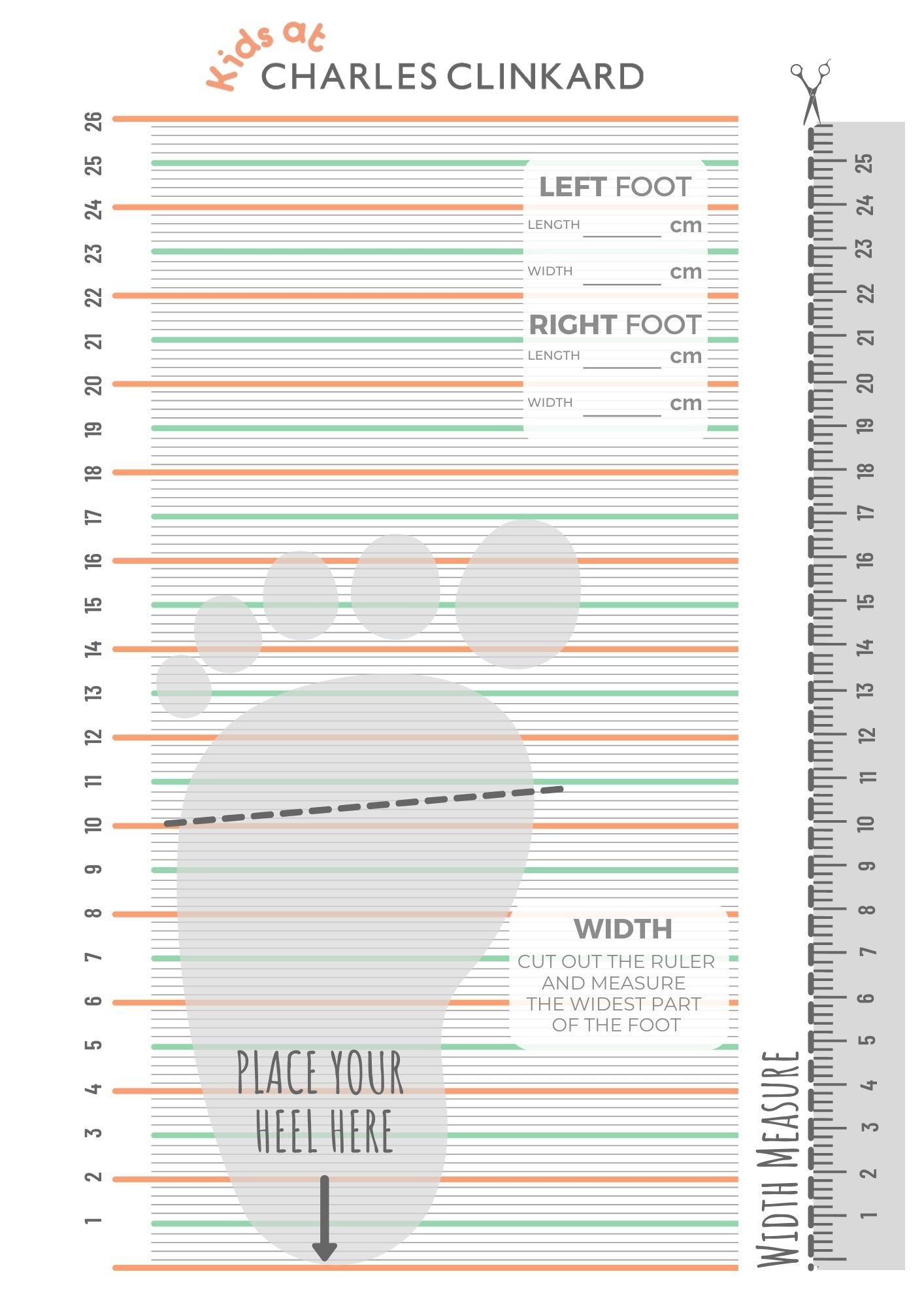 Printable Measuring Gauge pertaining to Foot Measurement Chart Printable