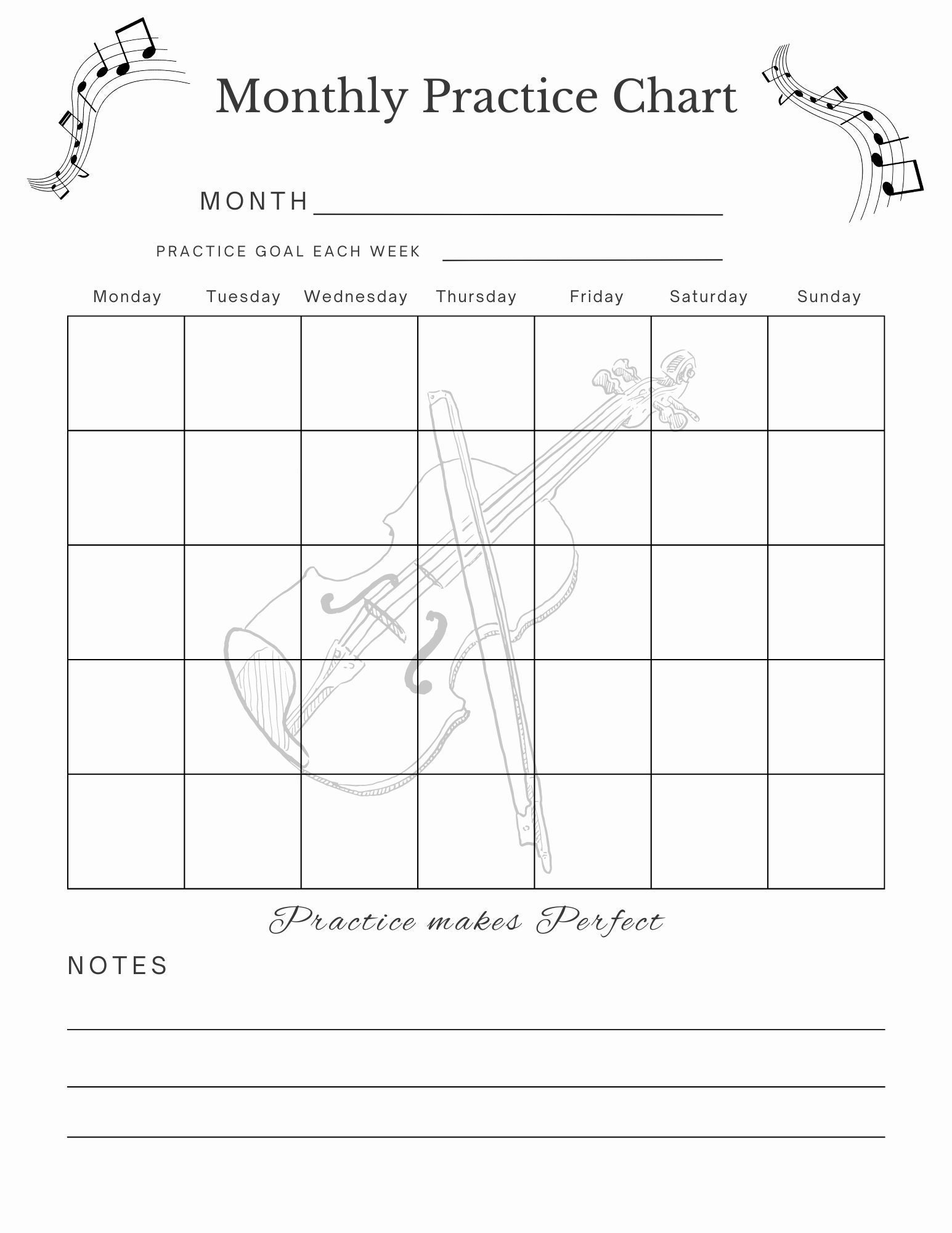Printable Music Lesson Violin Instrument Practice Time Chart; Band regarding Violin Practice Chart Printable Free