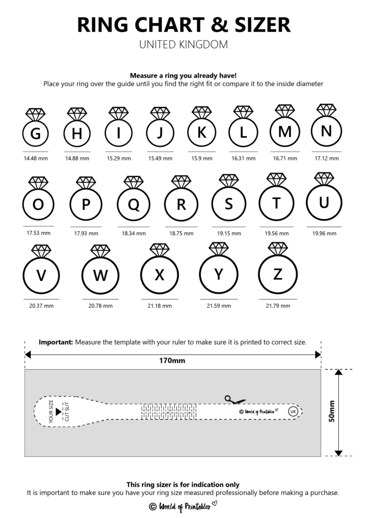 Ring Size Chart Printable Women