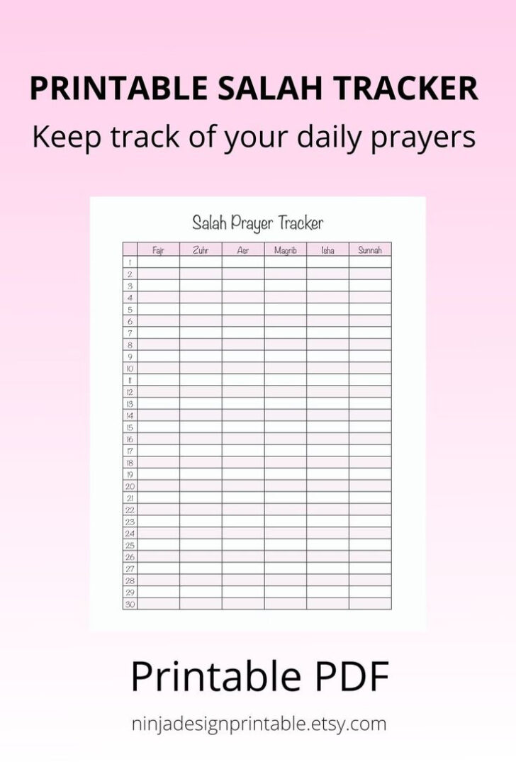 Monthly Salah Chart Printable