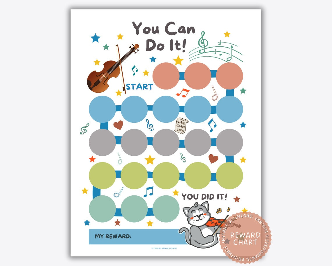 Printable Violin Reward Chart, Music Reward Chart, Violin Practice with Violin Practice Chart Printable Free