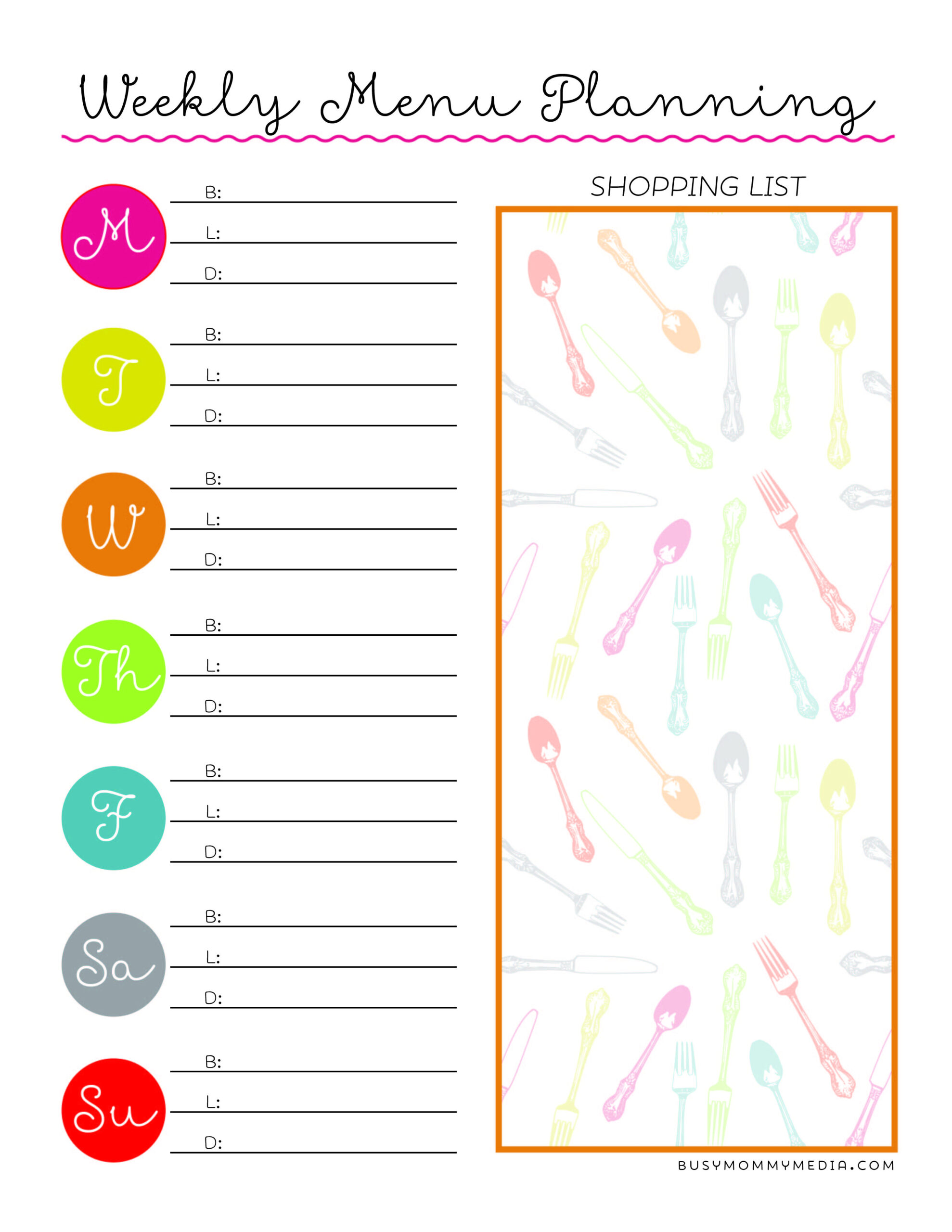 Printable Weekly Menu Template - Printable Party Favors in Weekly Food Chart Printable