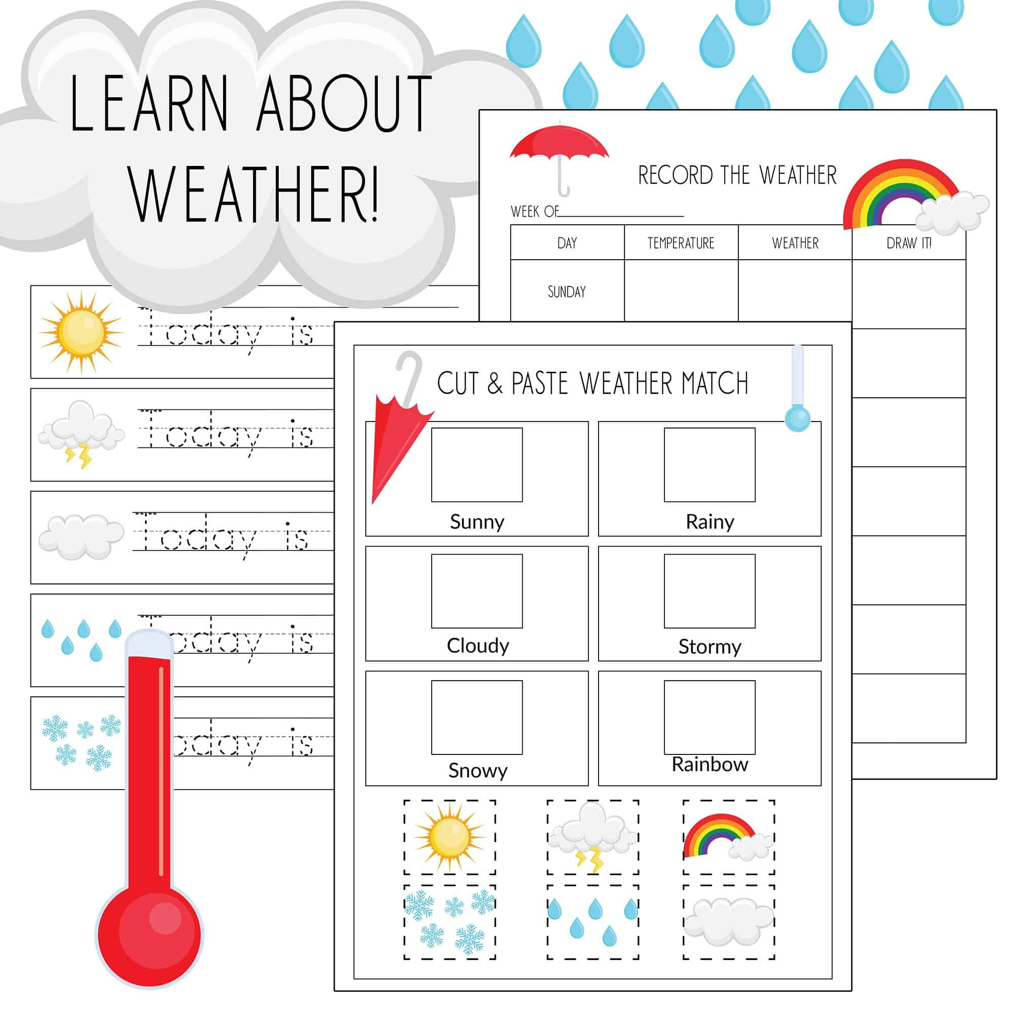 Record The Weather, Writing Practice, &amp;amp; Weather Match Game Printables intended for Free Weather Chart Printable
