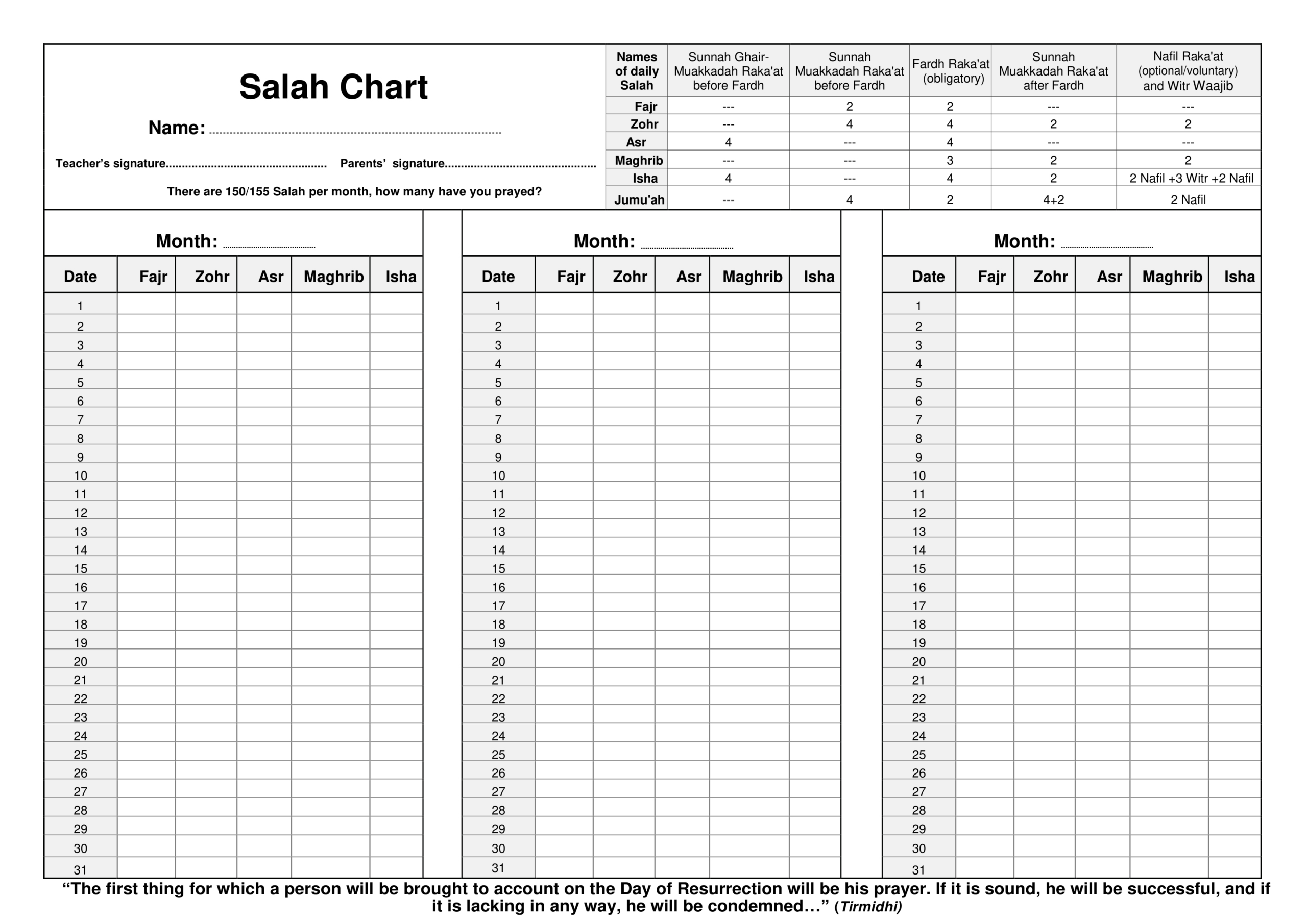 Salah Tracker | An Nasihah Publications regarding Monthly Salah Chart Printable