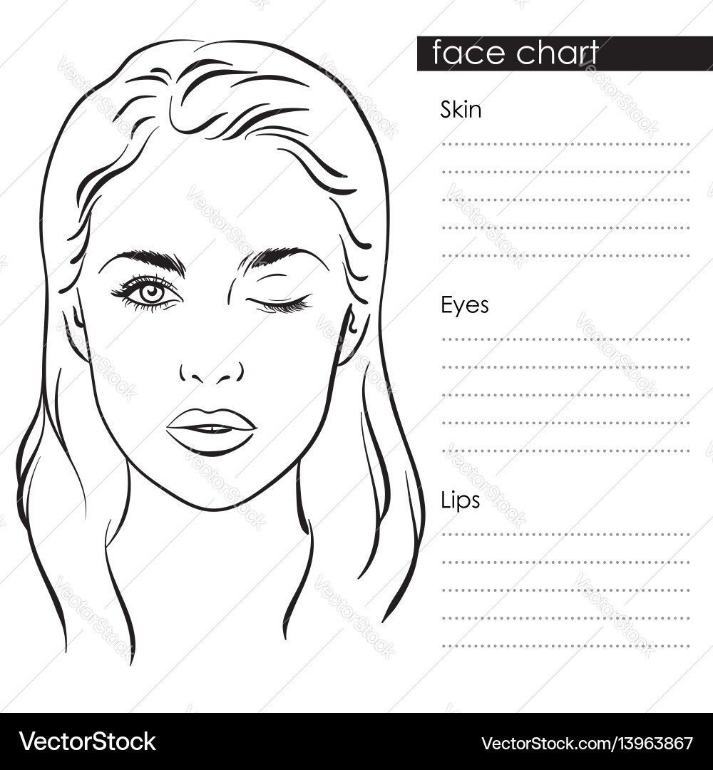 Schöne Frau Porträt Gesicht Diagramm Vorlage Vektorbild with Face Chart Printable