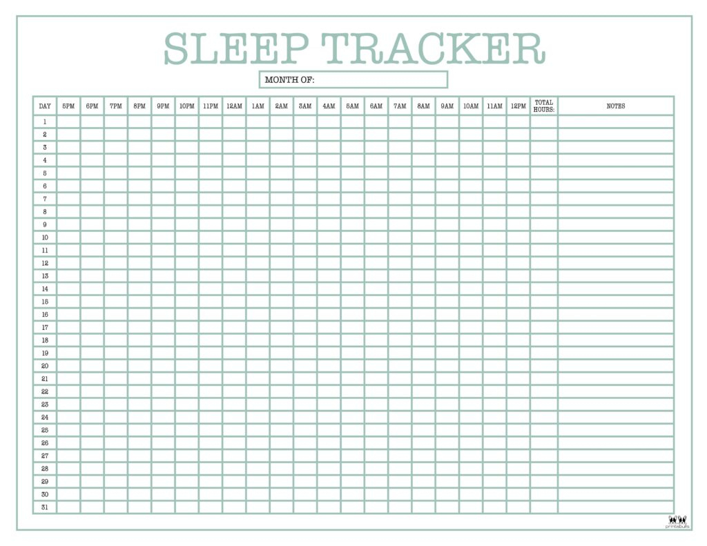 Sleep Trackers - 13 Free Printables | Printabulls for Sleep Chart Printable