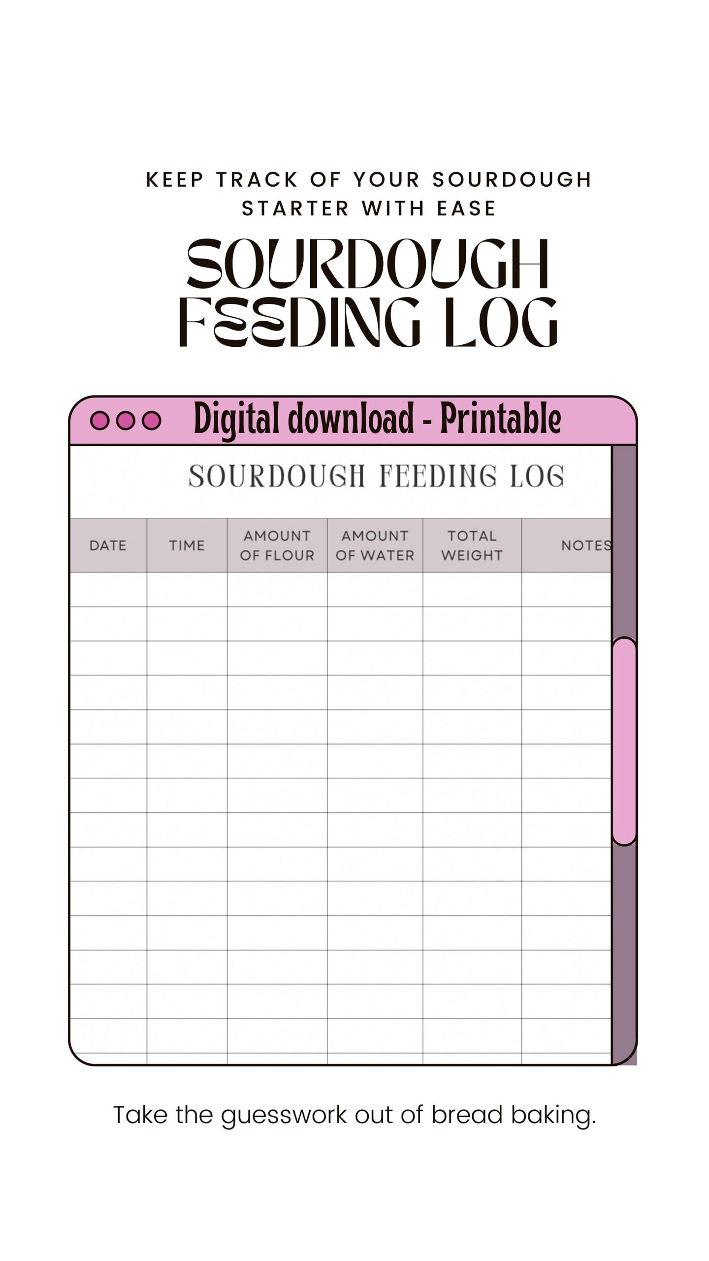 Sourdough Feeding Log | Digital Feeding Log | Sourdough Schedule with regard to Sourdough Starter Chart Printable