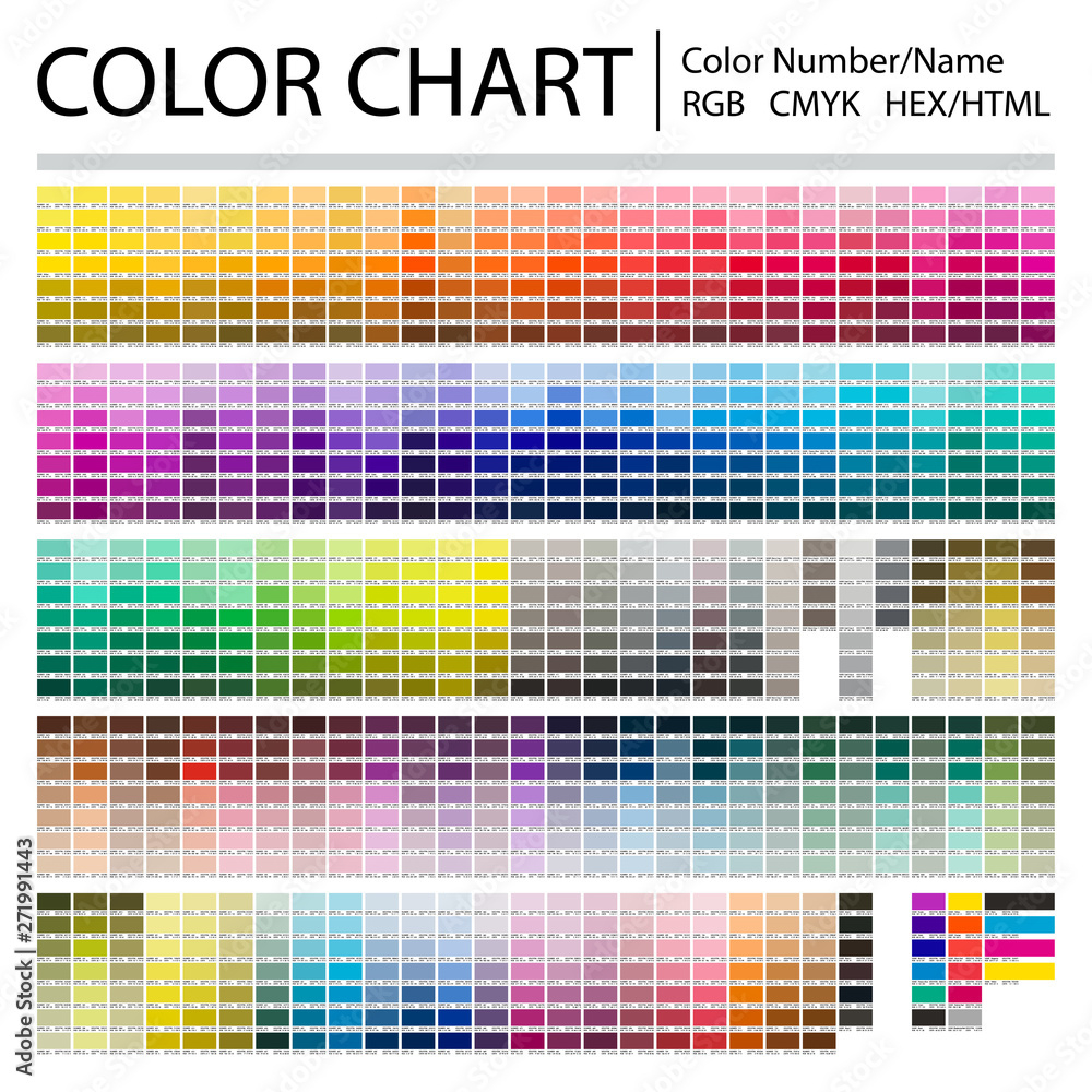 Stock-Vektorgrafik „Color Chart. Print Test Page. Color Numbers Or with Pantone Color Chart Printable