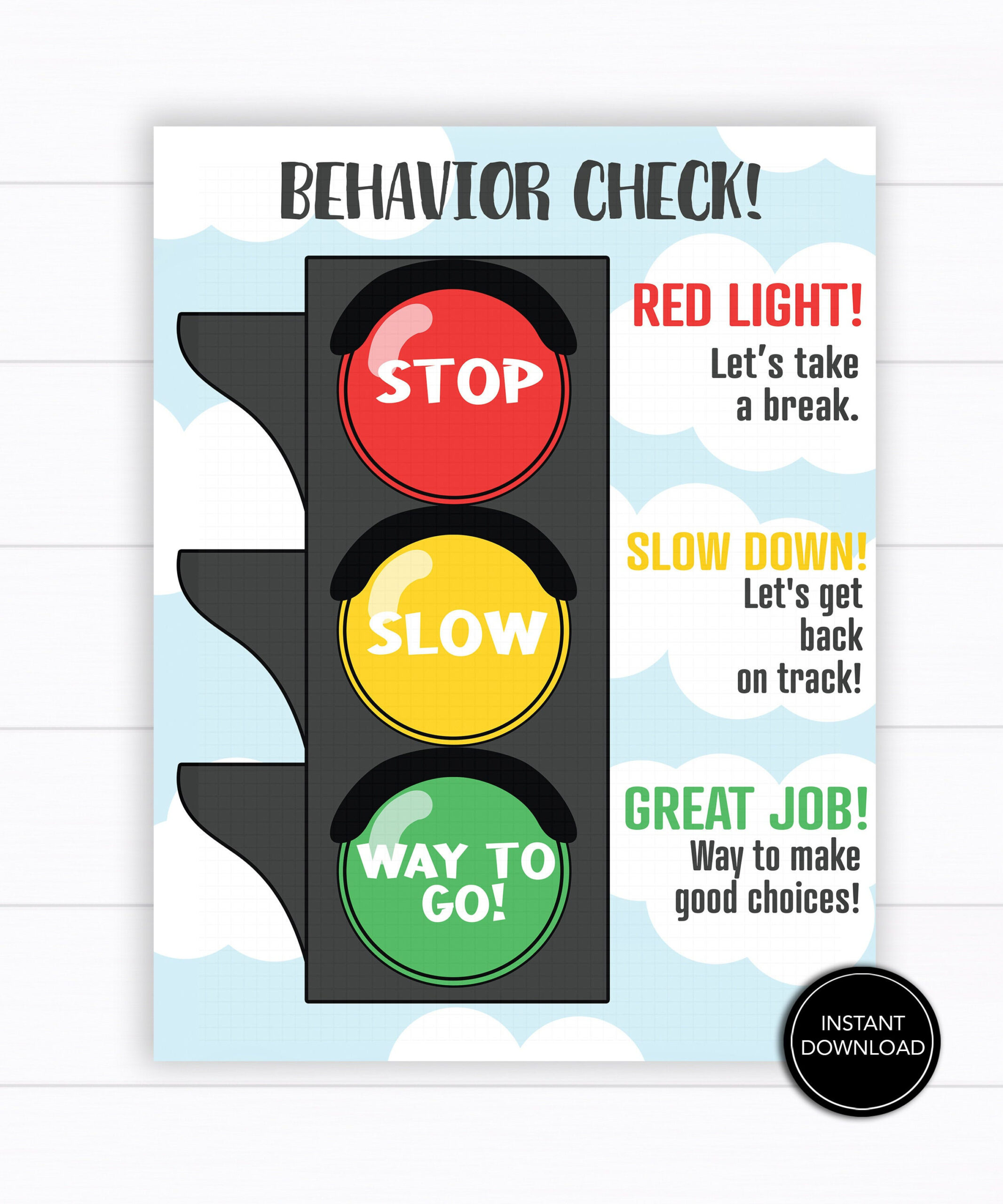 Stop Light Behavior Chart Printable Download: &amp;quot;Behavior Clip Chart&amp;quot; Traffic Light Chart, Toddler Behavior Chart, Kids Behavior Chart pertaining to Red Yellow Green Behavior Chart Printable