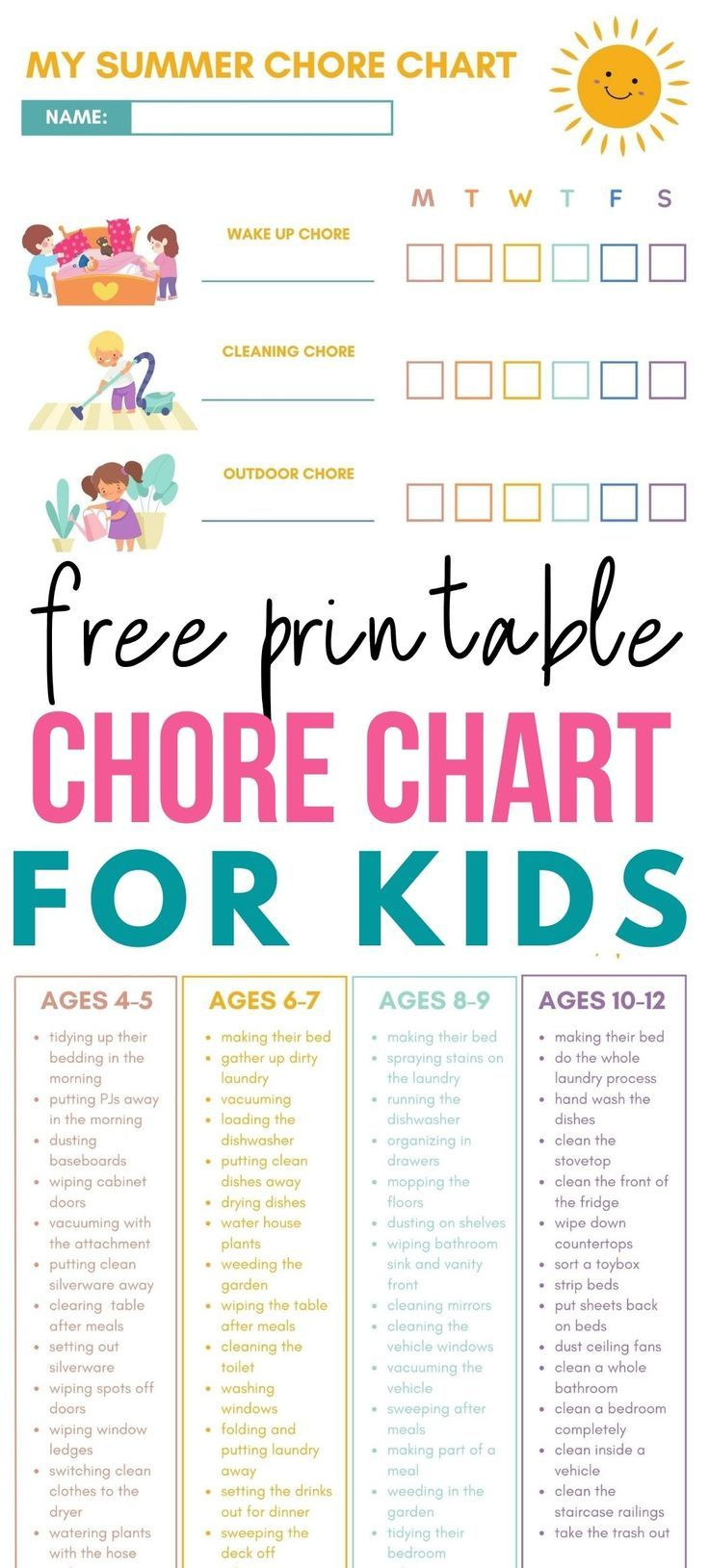 Summer Chore Chart Printable For Kids - Bonus Age Appropriate with regard to Summer Chore Chart Printable