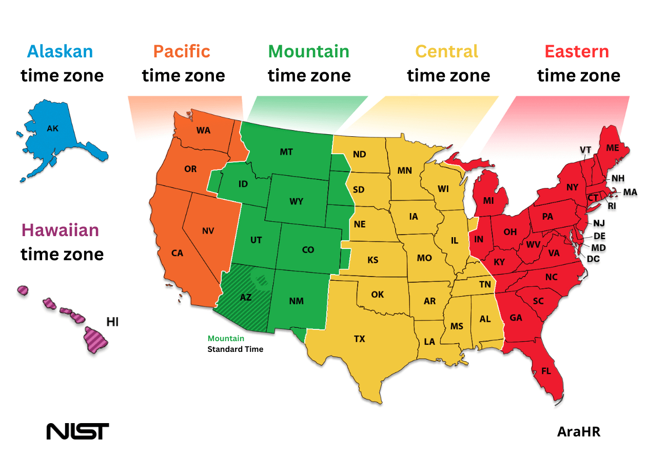 United States Time Zones - Arahr in Us Time Zone Chart Printable