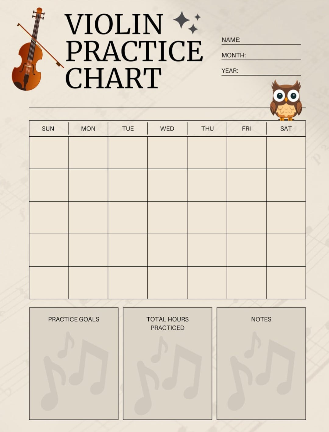 Violin Daily Practice Chart For Suzuki Violin Students - Etsy inside Violin Practice Chart Printable Free