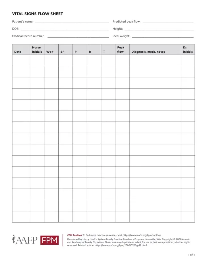 Vital Signs Chart Printable