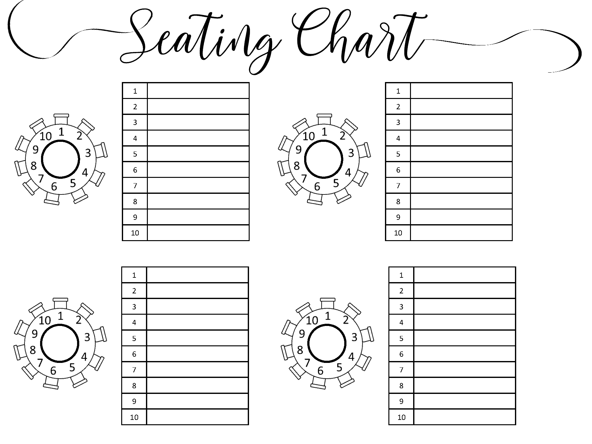 Wedding Seating Chart | Typeable Pdf, Word, Excel in Wedding Seating Chart Printable