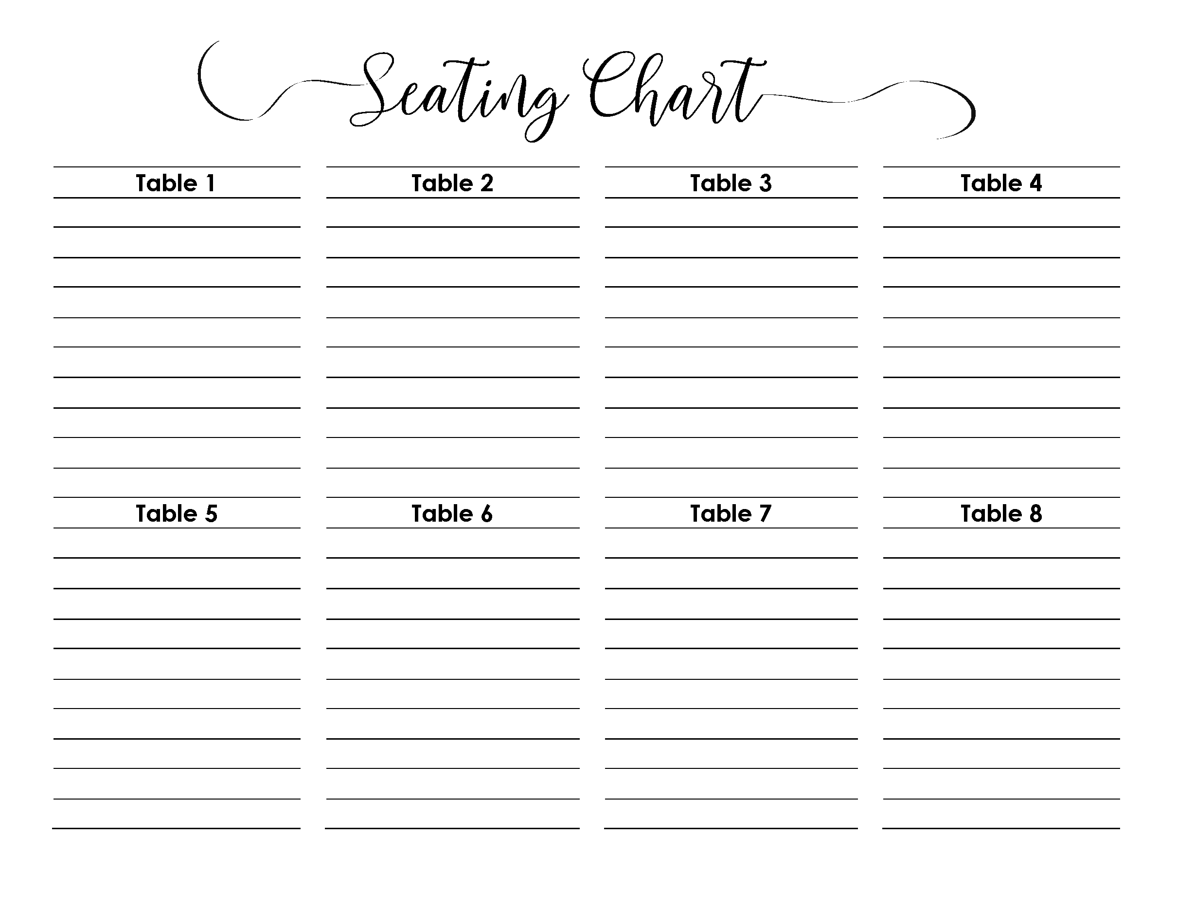 Wedding Seating Chart | Typeable Pdf, Word, Excel inside Seating Chart Printable Template